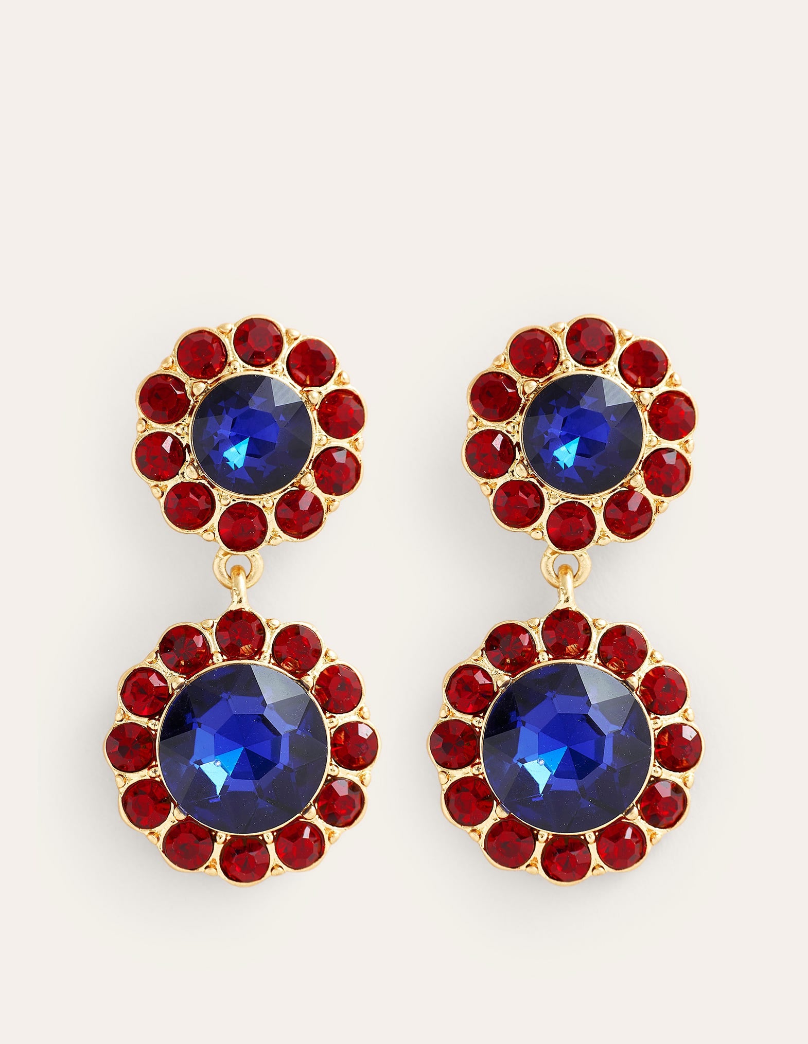 Embellished Flower Earrings-Red/Blue-2