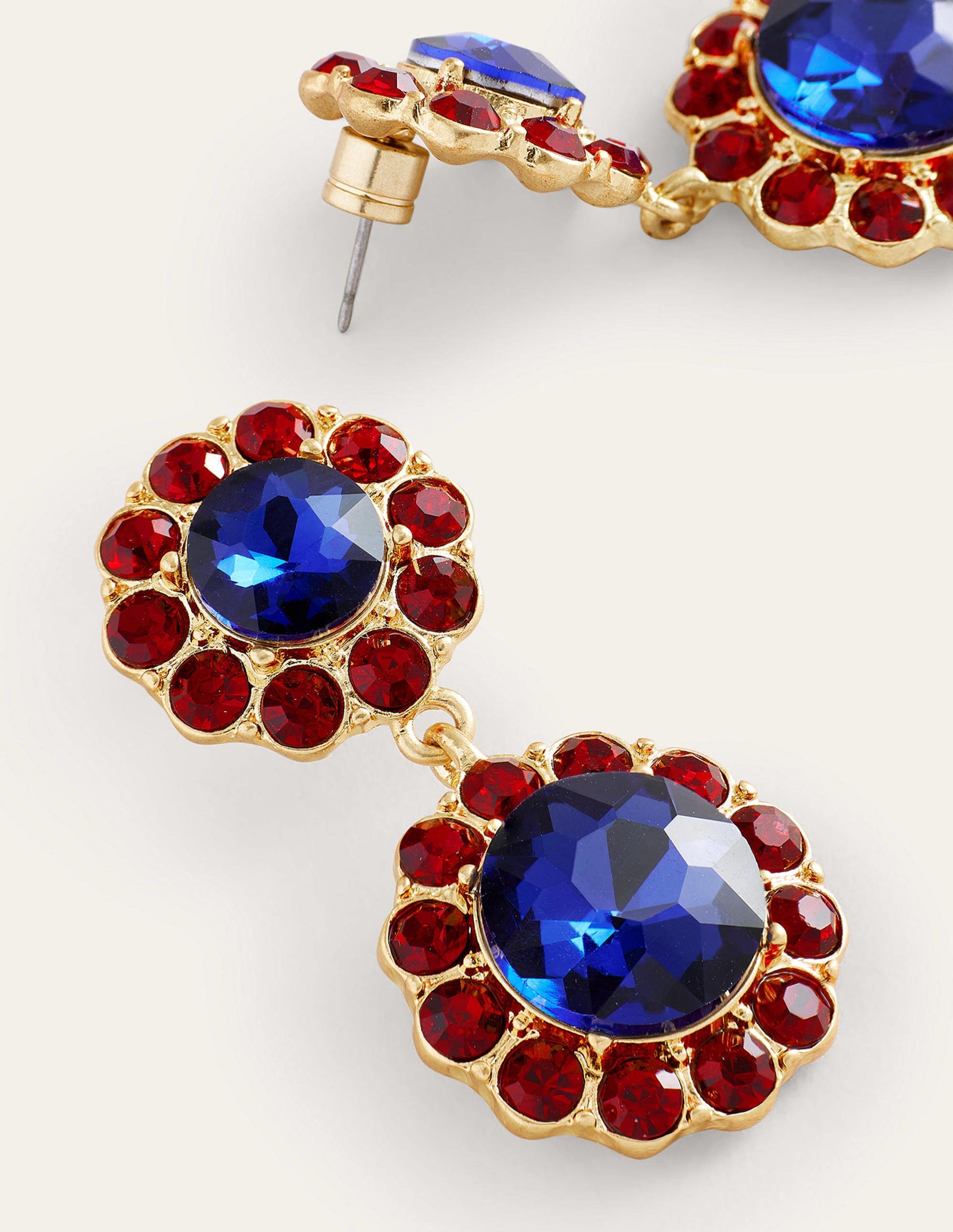 Embellished Flower Earrings-Red/Blue-3