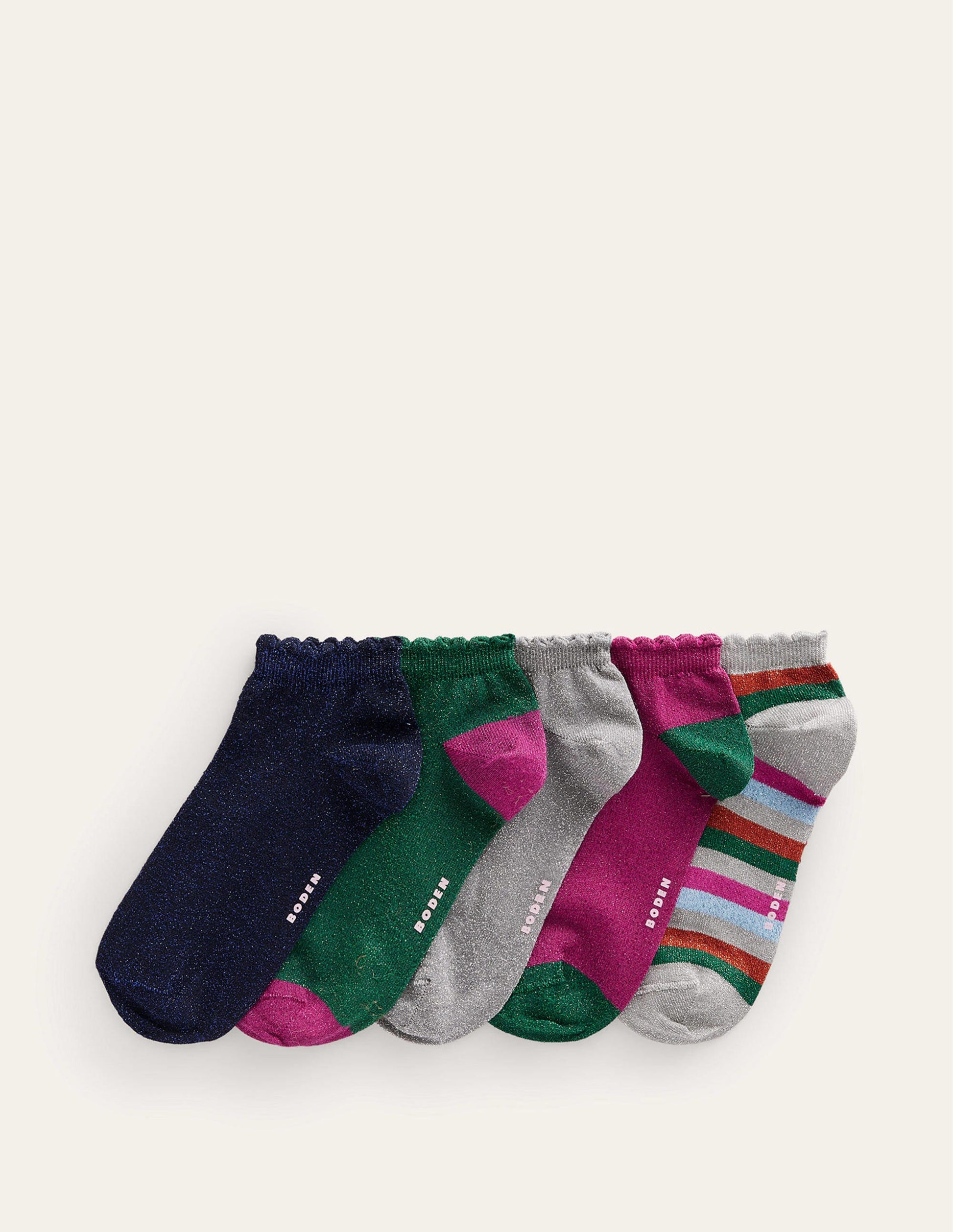 5-Pack Sparkle Trainer Socks-Metallic-1