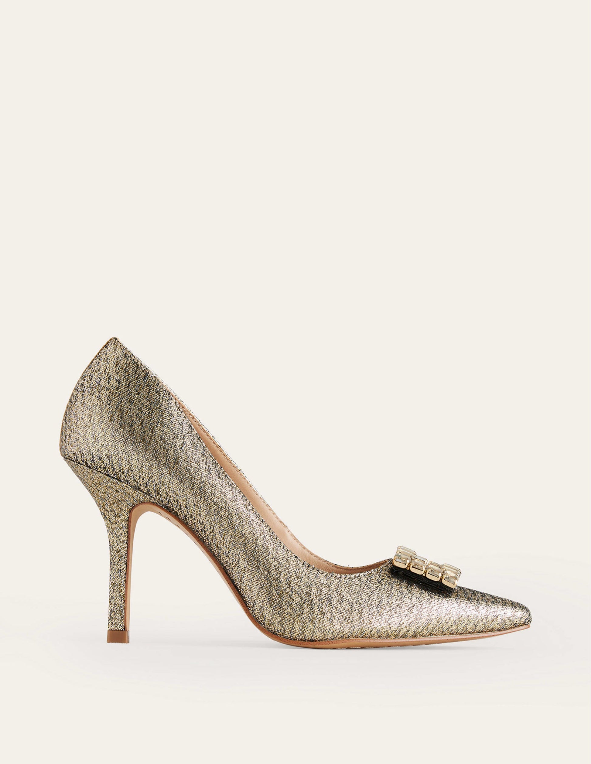 Jewelled Heeled Court Shoes-Gold Metallic-2
