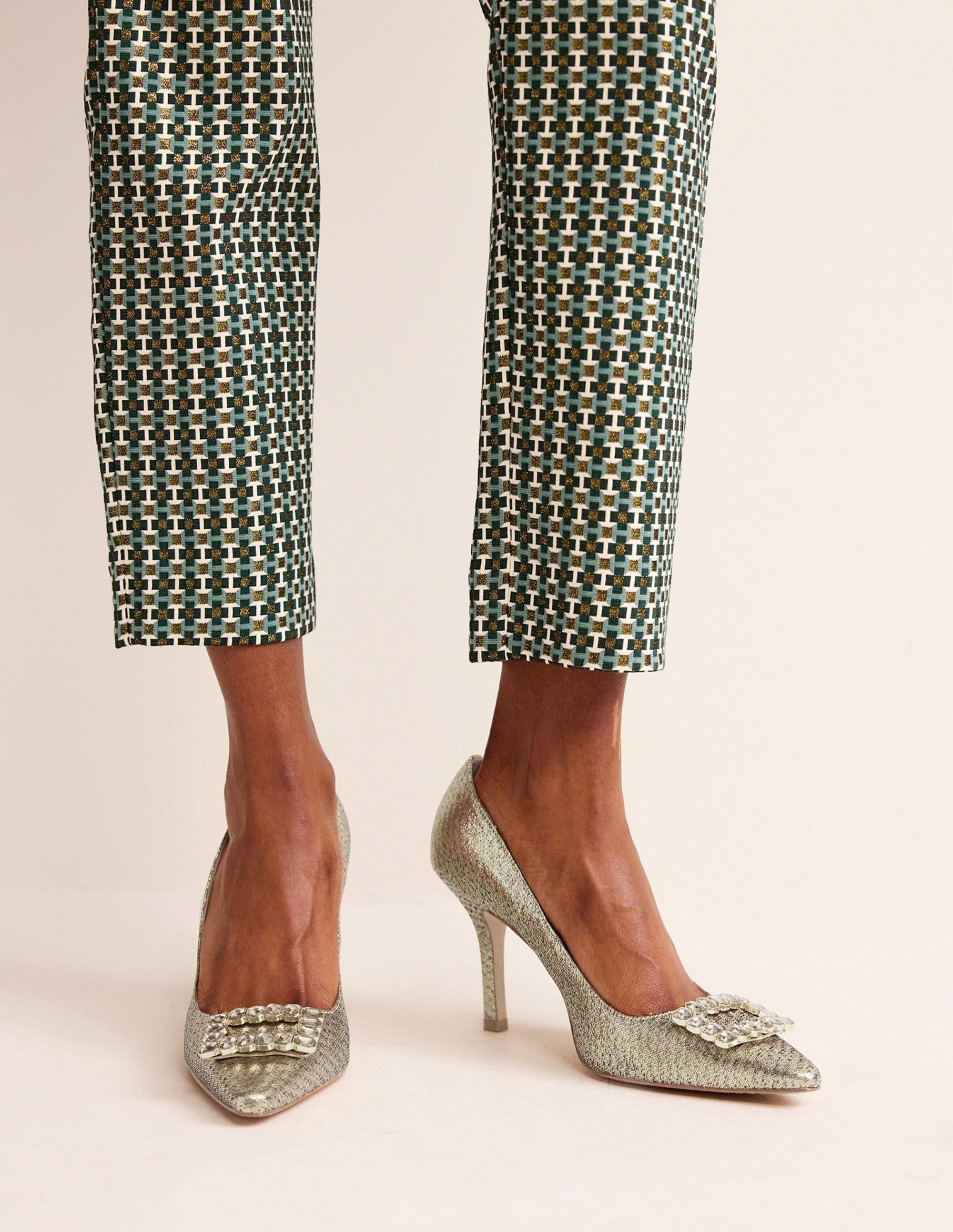 Jewelled Heeled Court Shoes-Gold Metallic - Image 1