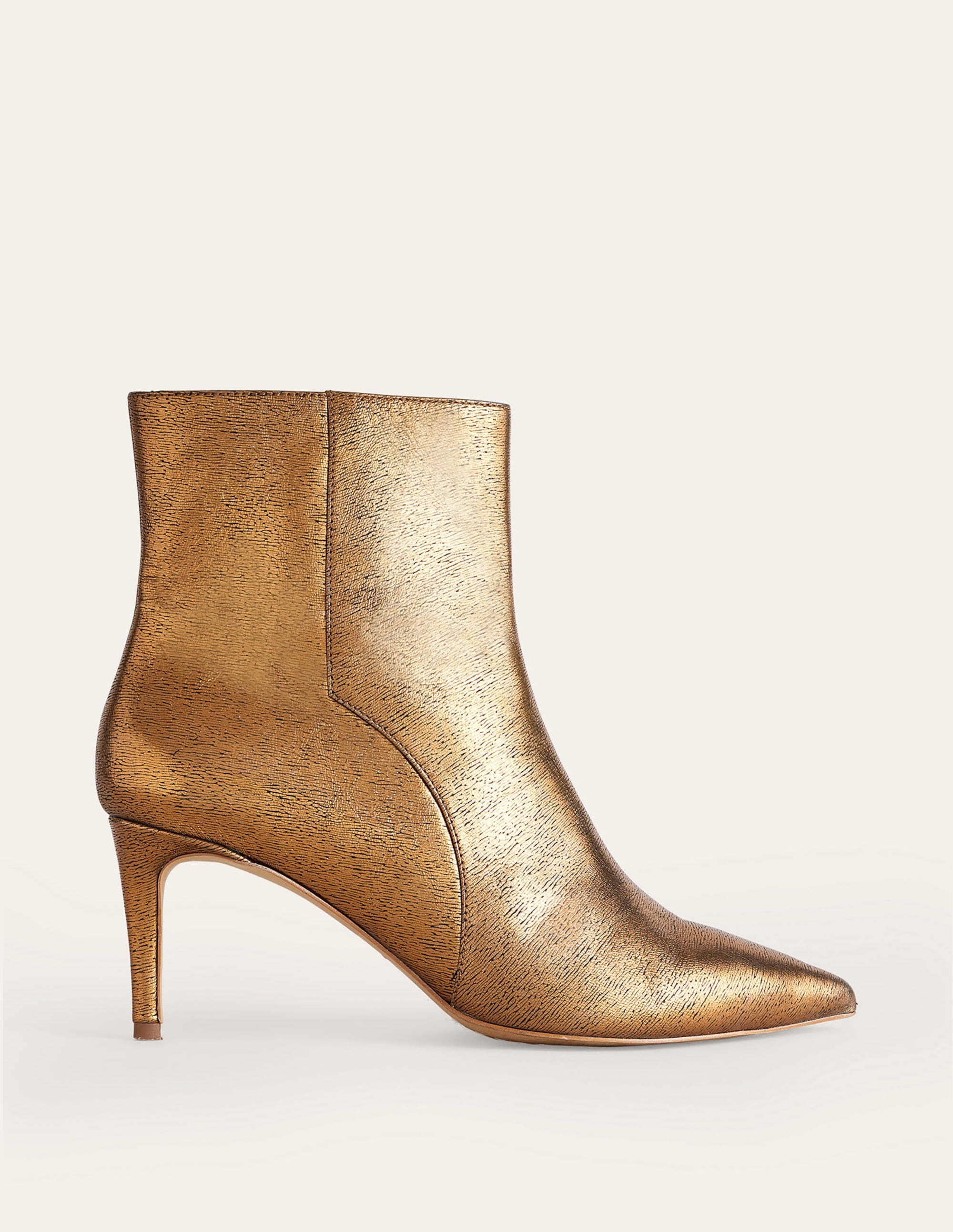 Pointed-Toe Ankle Boots-Gold Metallic Leather - Image 3