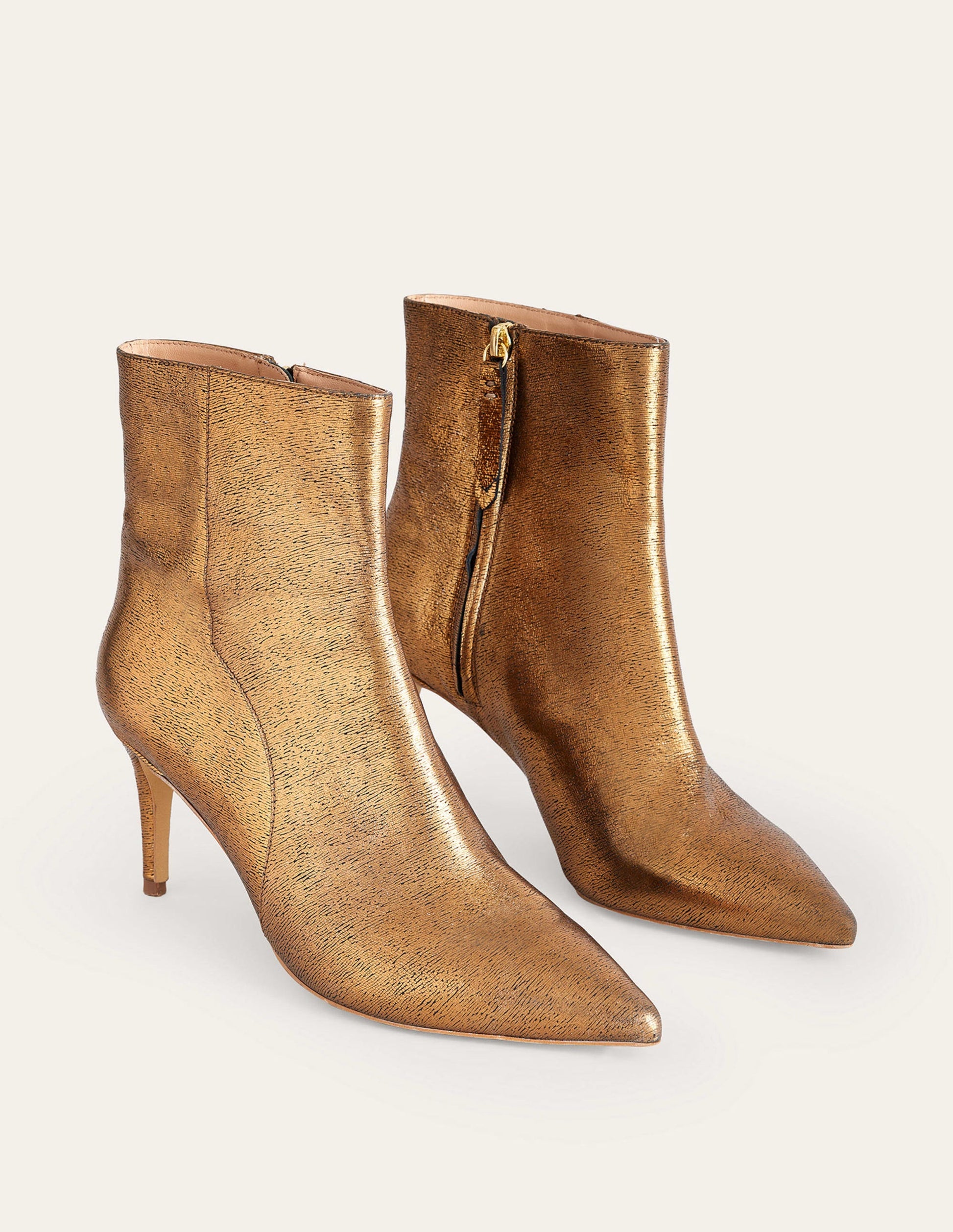 Pointed-Toe Ankle Boots-Gold Metallic Leather-4