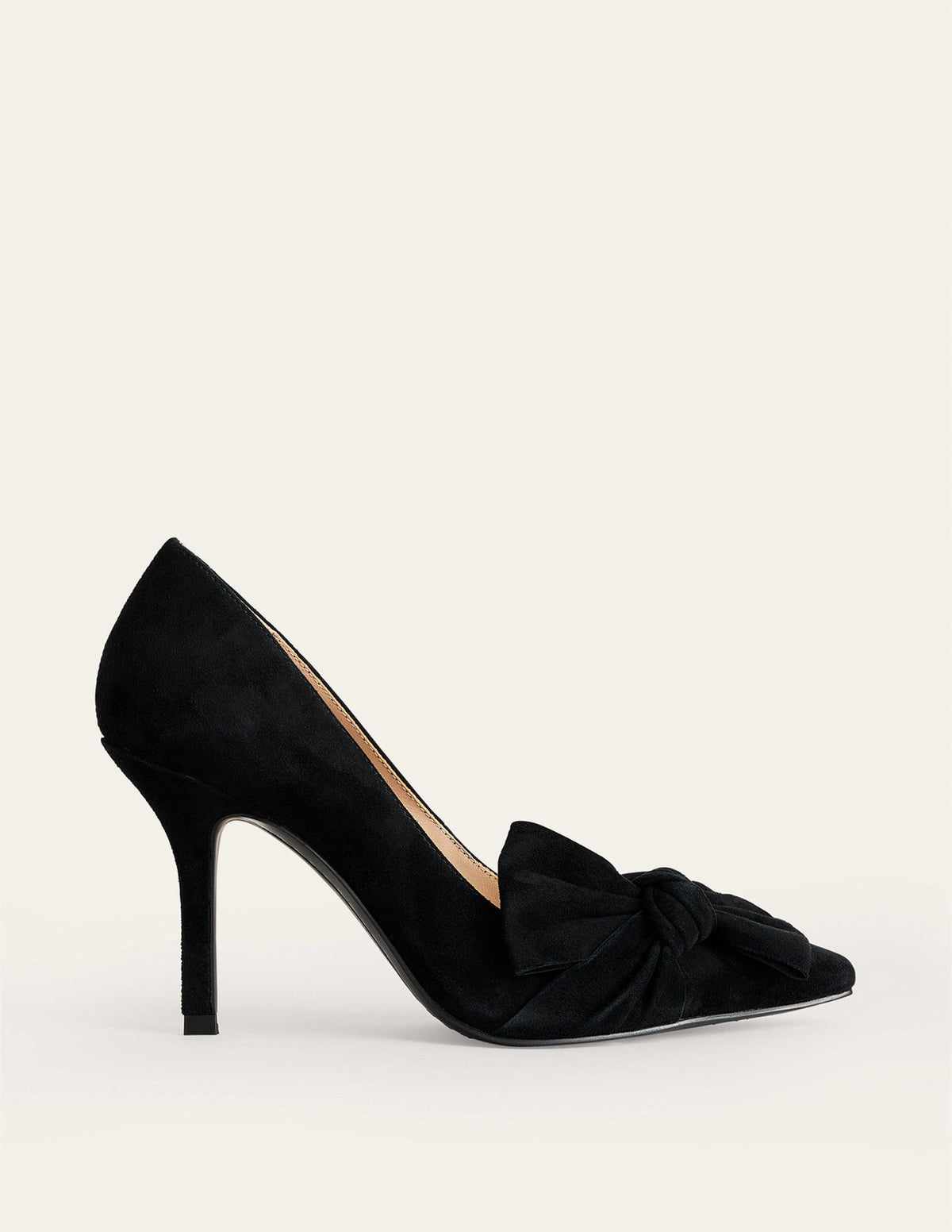 Suede-Bow Heeled Courts-Black Suede - Image 1