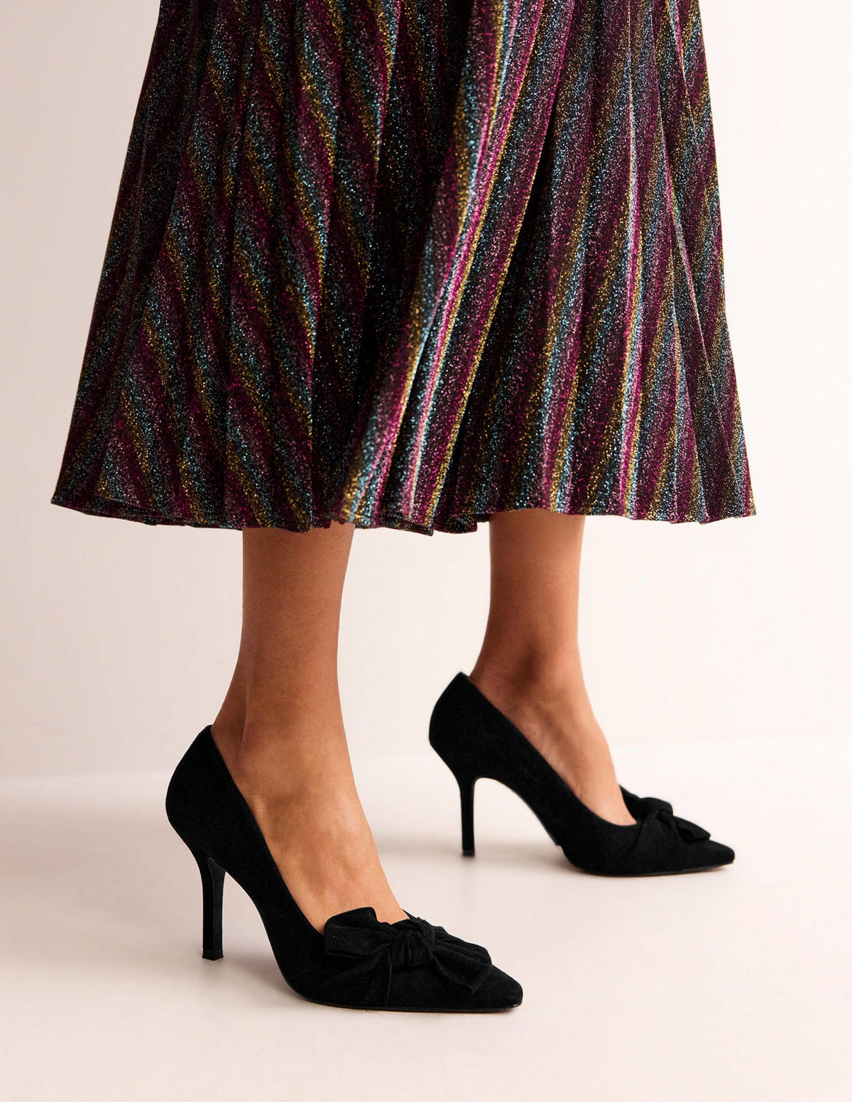 Suede-Bow Heeled Courts-Black Suede - Image 4