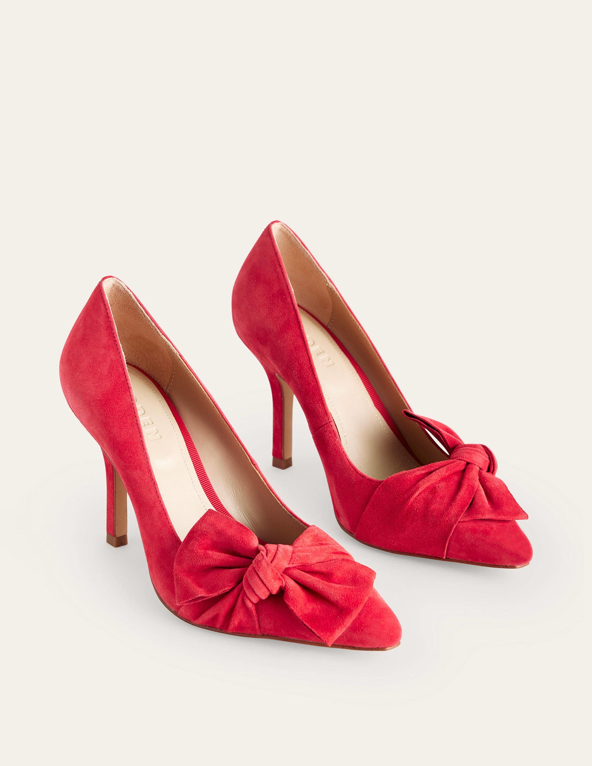 Suede-Bow Heeled Courts-Red Suede - Image 3