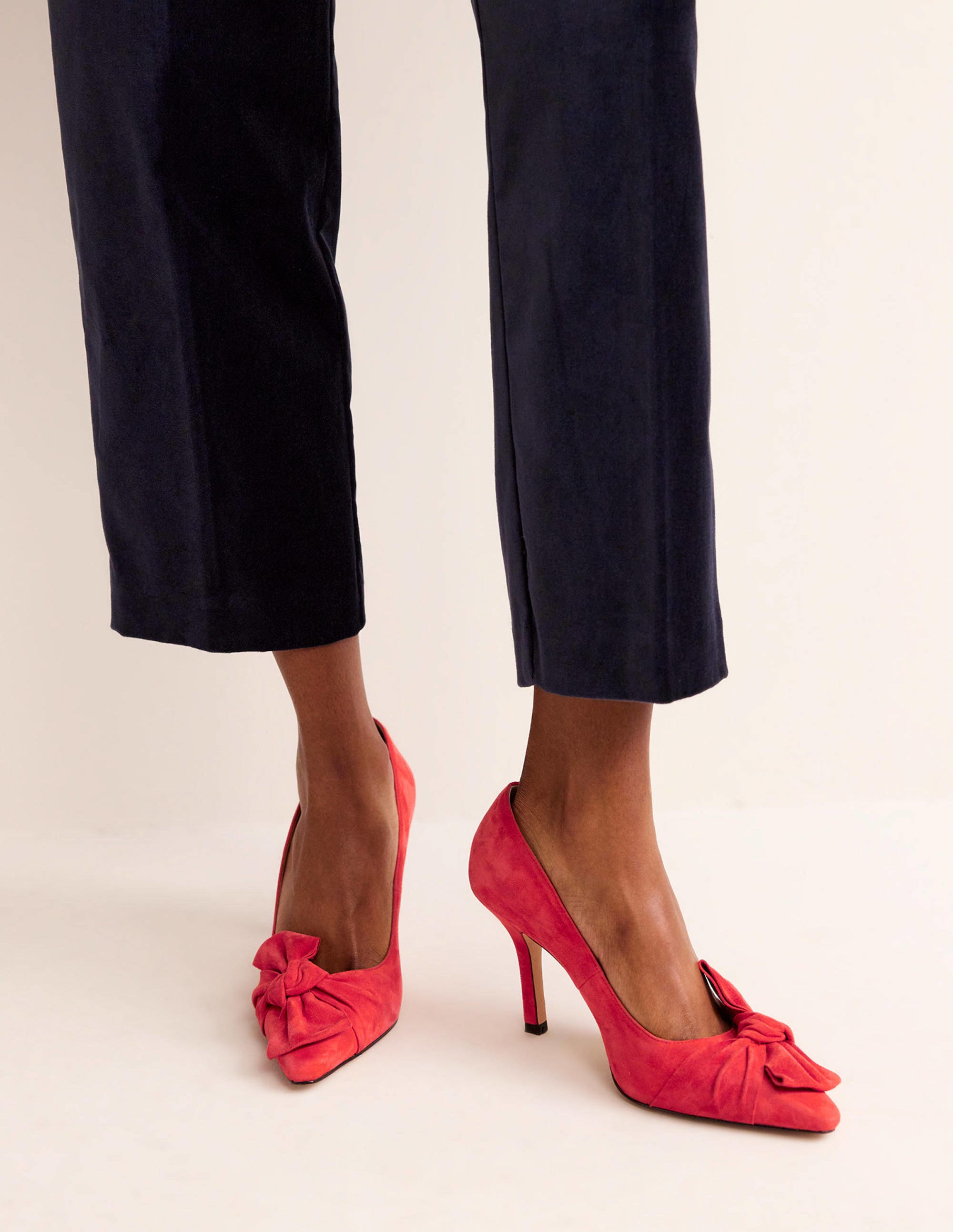 Suede-Bow Heeled Courts-Red Suede - Image 1