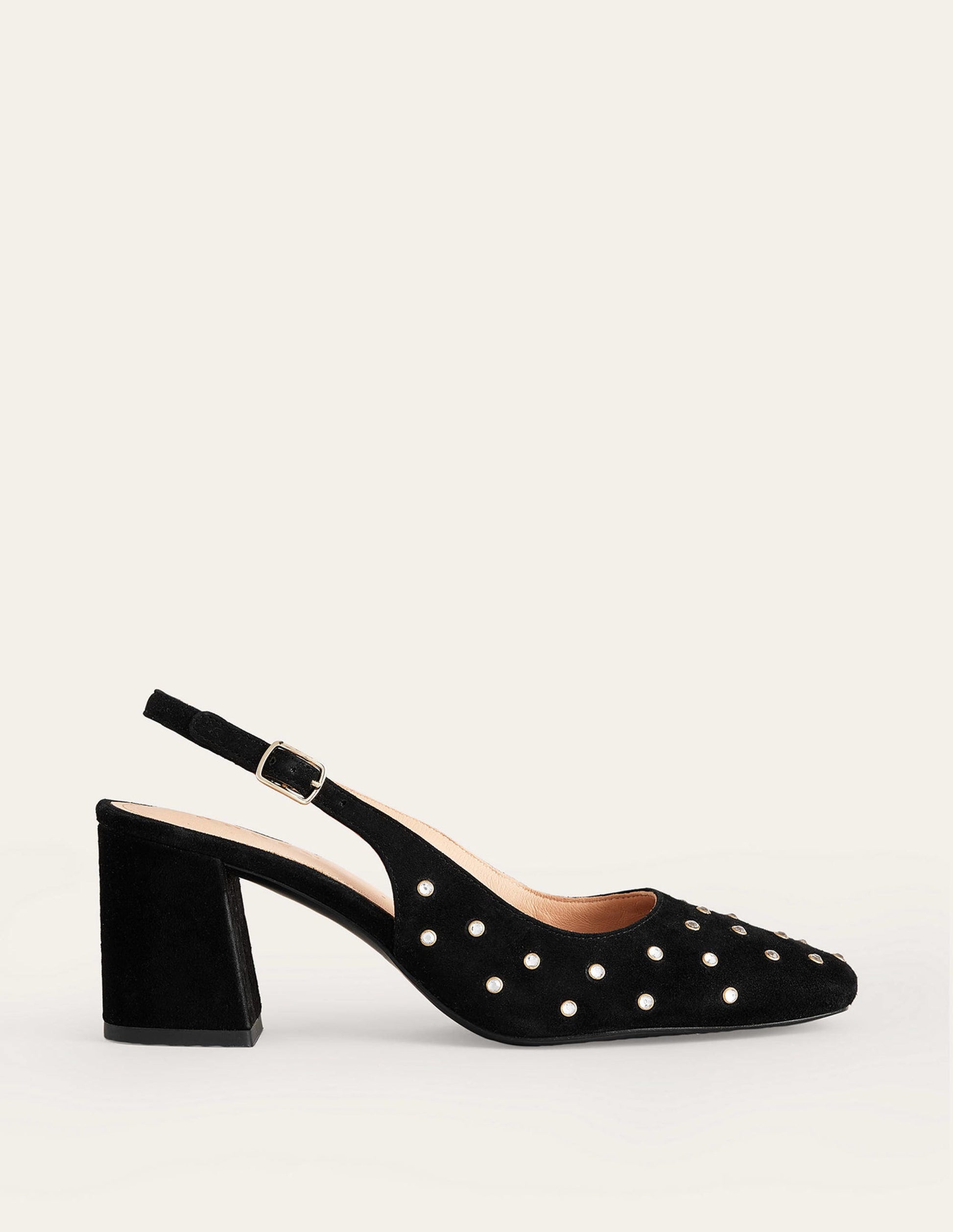 Slingback Mid-Heel Pumps-Black Suede, Crystals-1