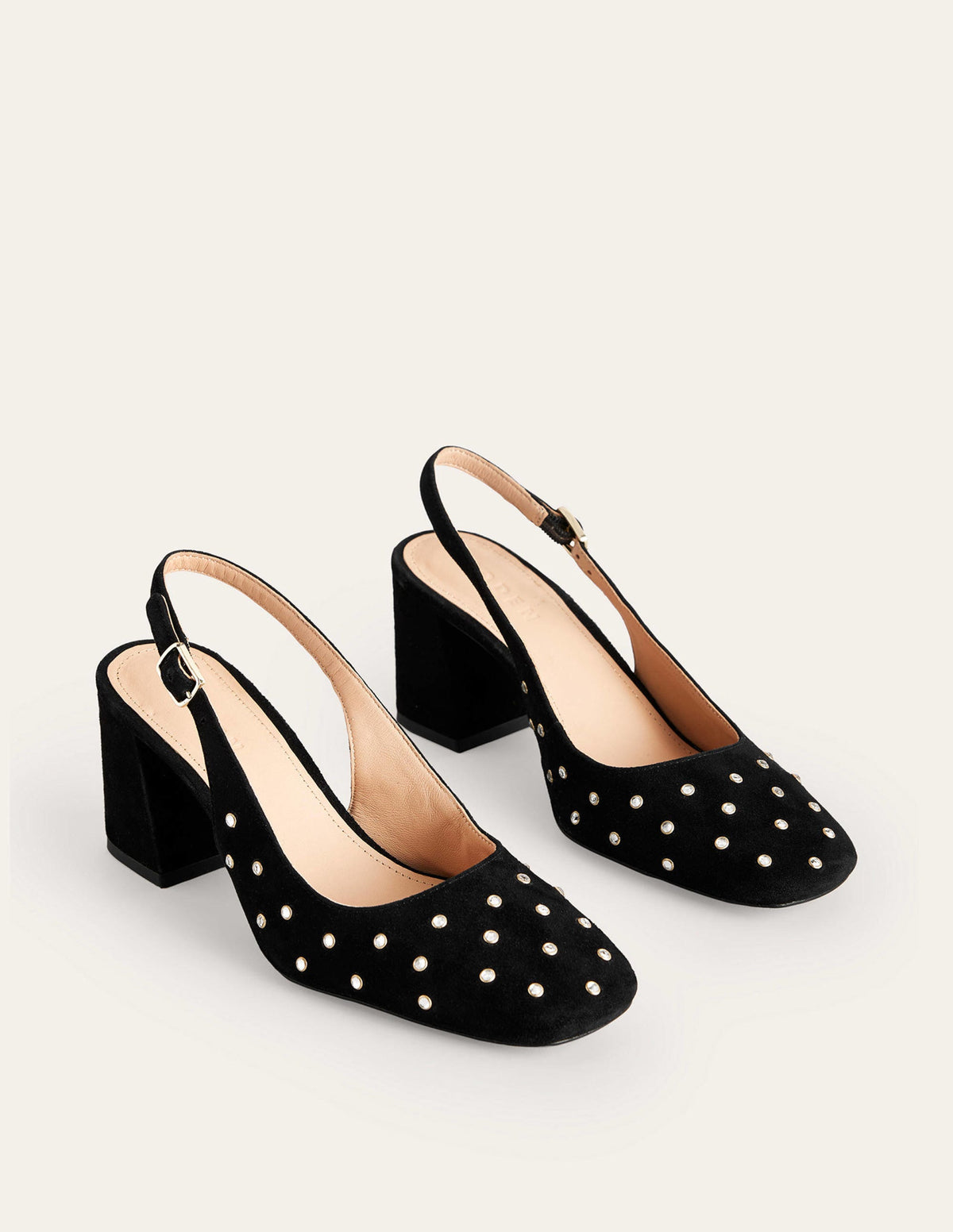 Slingback Mid-Heel Pumps-Black Suede, Crystals-2