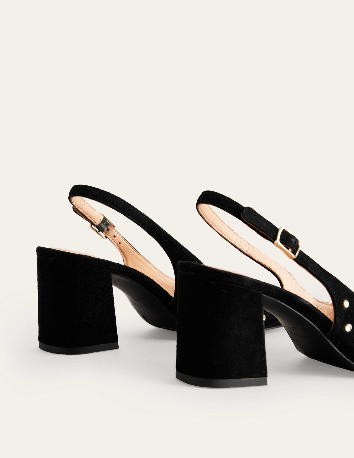 Slingback Mid-Heel Pumps-Black Suede, Crystals - Image 3