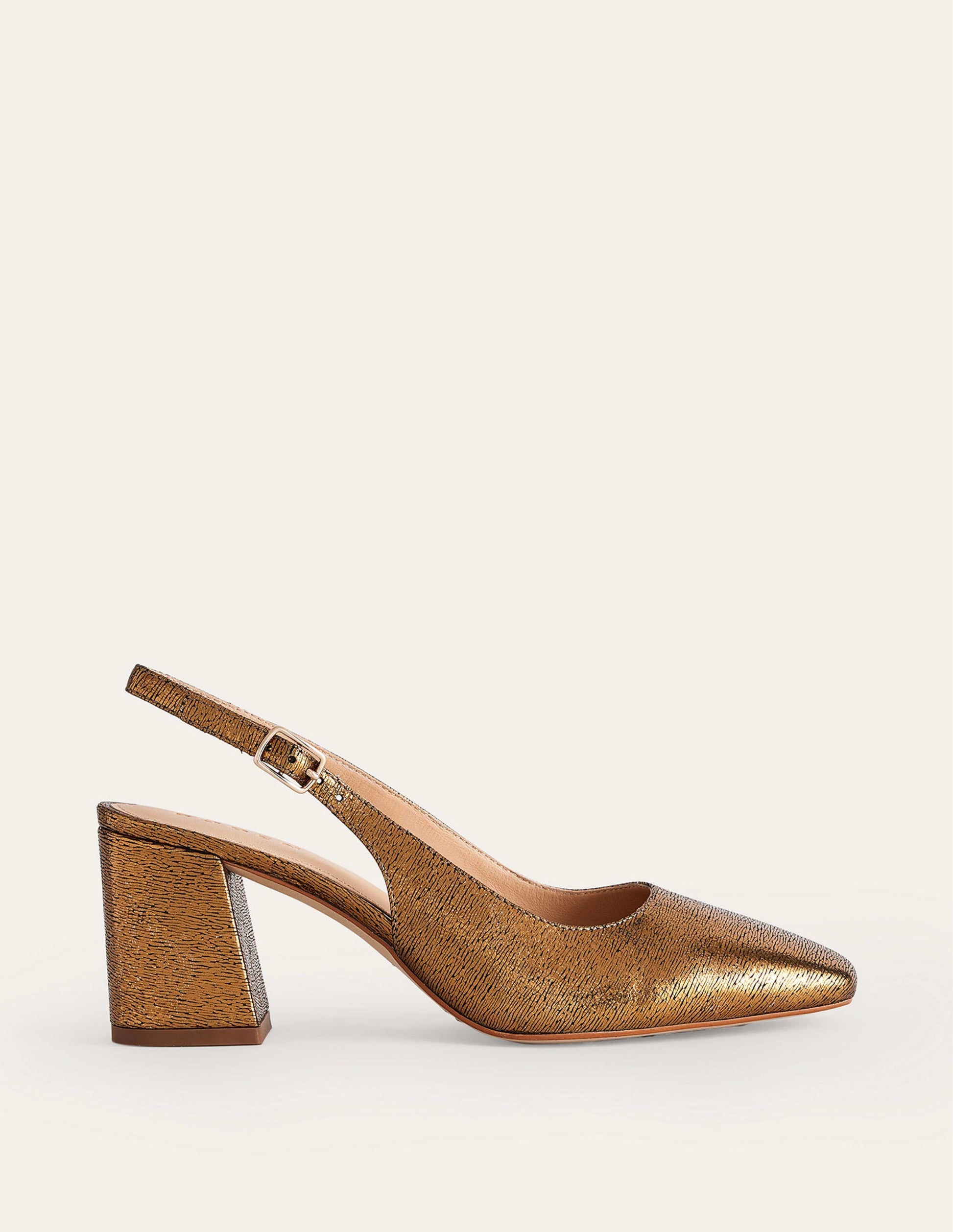 Slingback Mid-Heel Pumps-Gold Metallic Leather-2