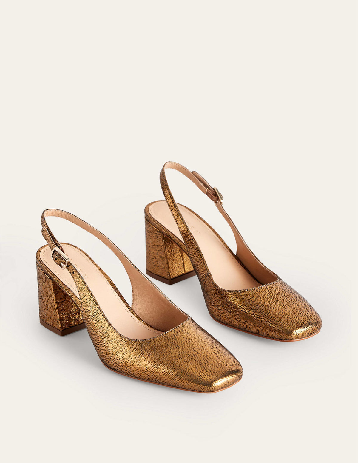 Slingback Mid-Heel Pumps-Gold Metallic Leather-3