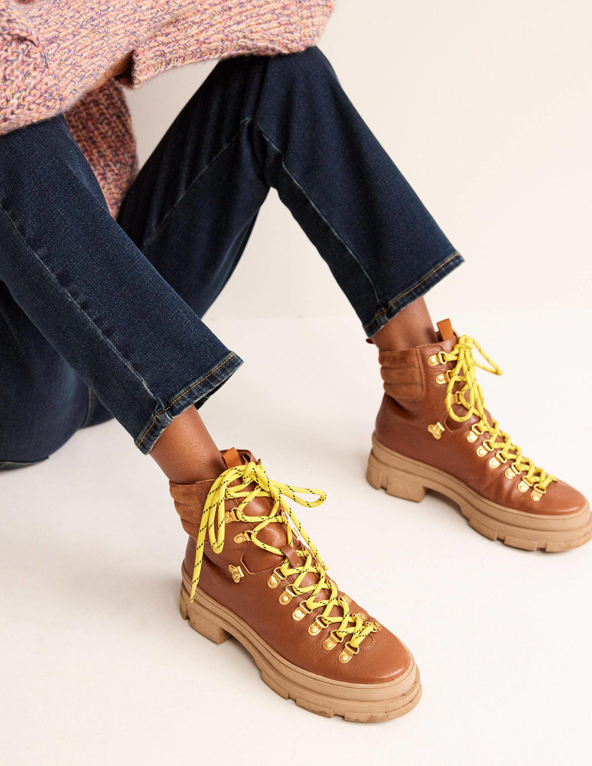 Lace up Hiker Boots-Honey Leather-1