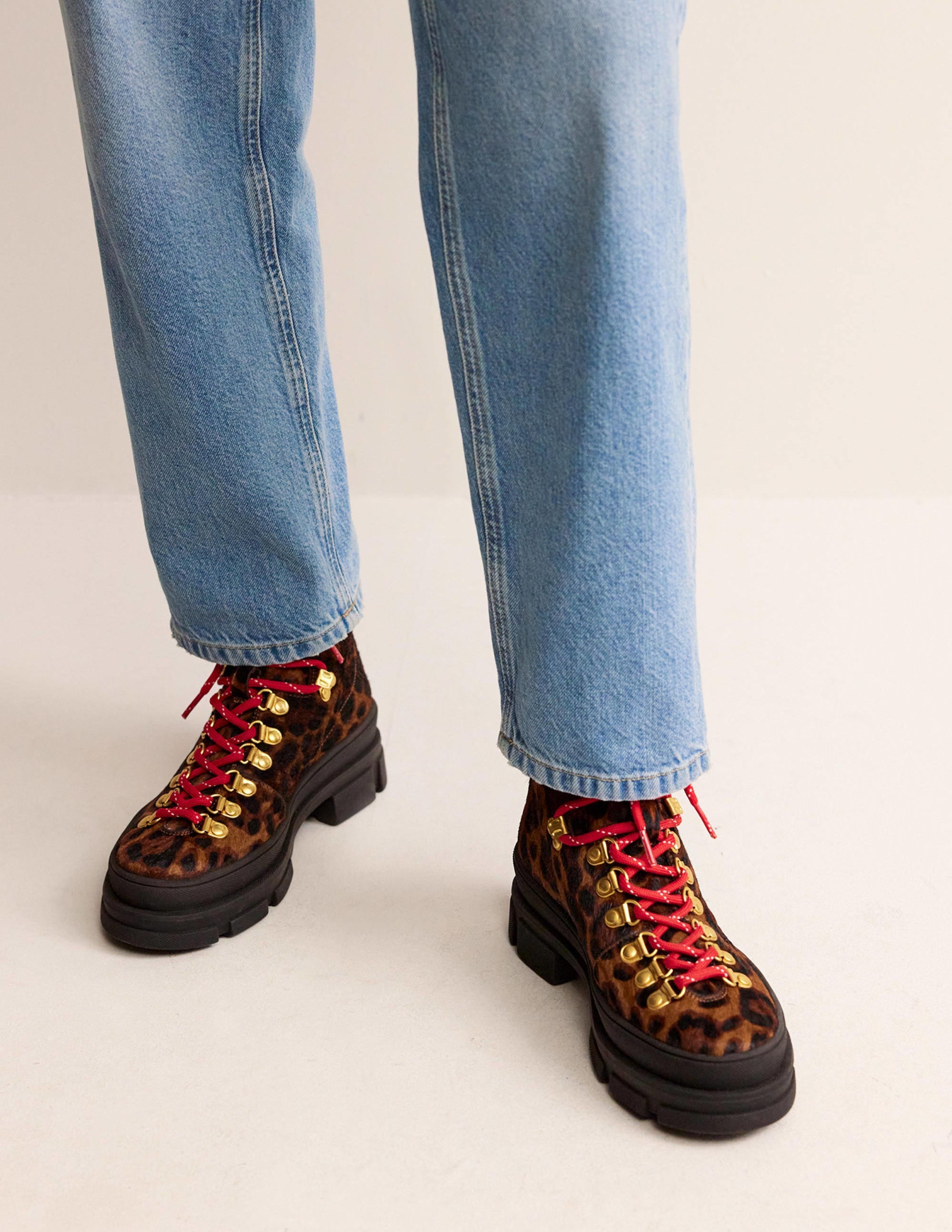 Lace up Hiker Boots-Leopard Pony - Image 1
