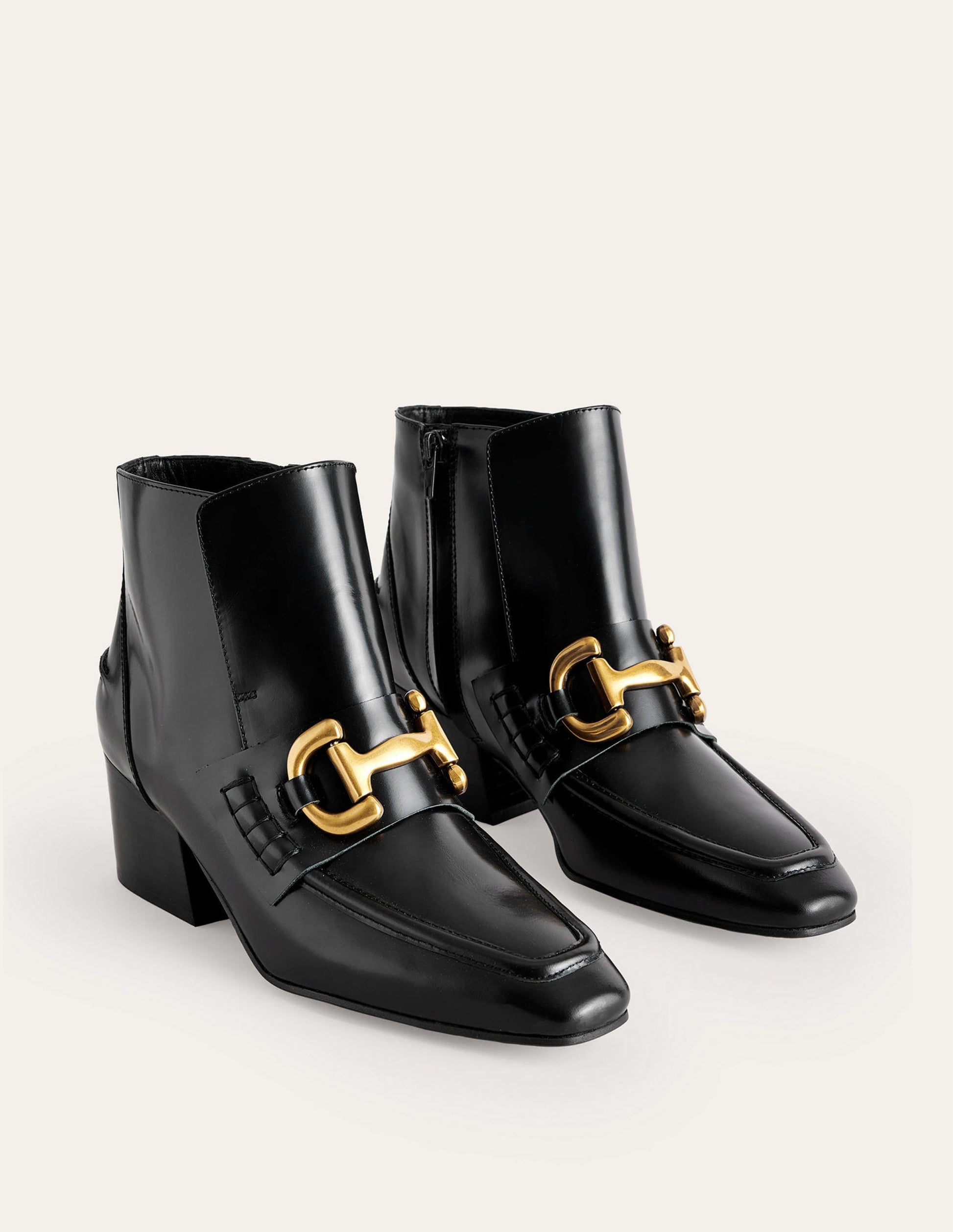 Snaffle-Trim Ankle Boots-Black Leather-3