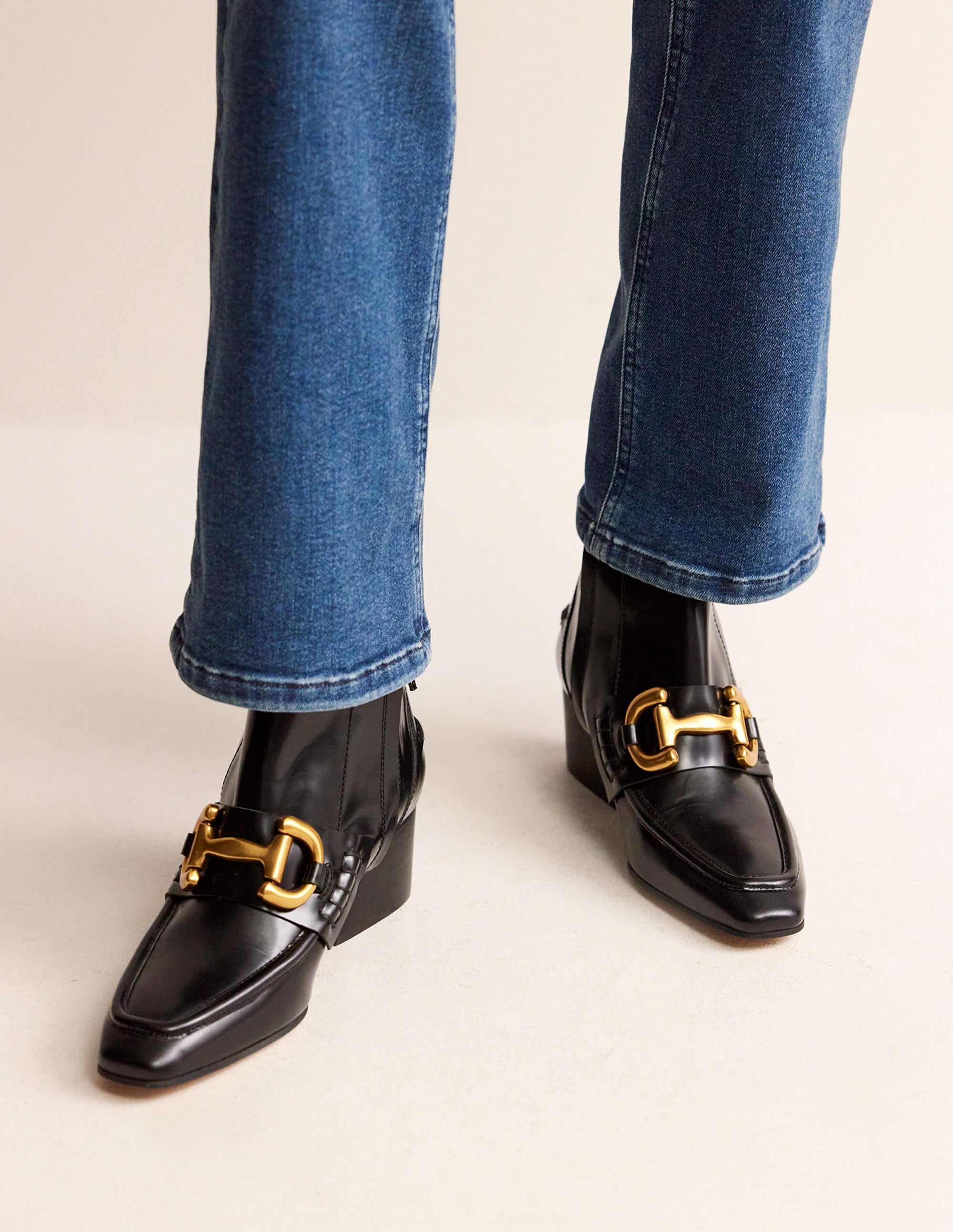 Snaffle-Trim Ankle Boots-Black Leather - Image 1