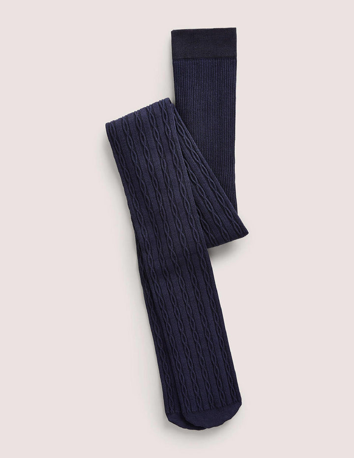 Cable-Knit Tights-Navy