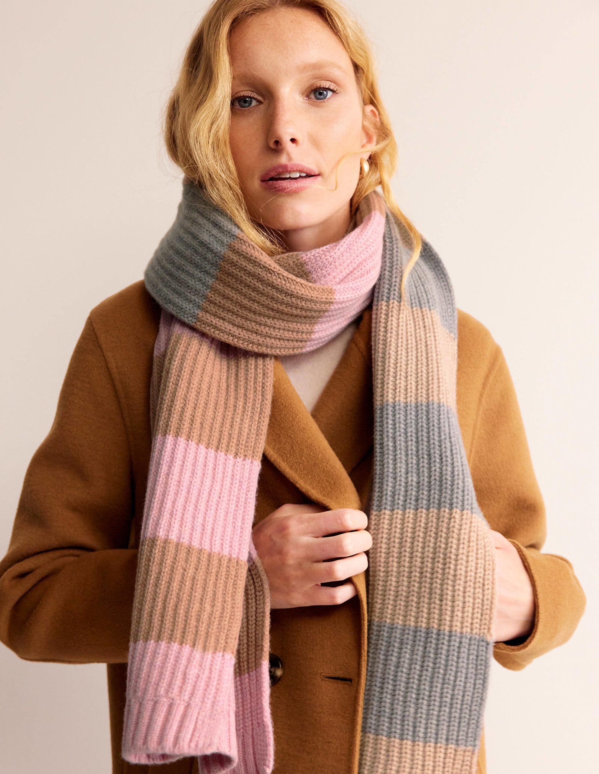 Hotch Potch Scarf-Grey Marl, Pink and Ivory - Image 1