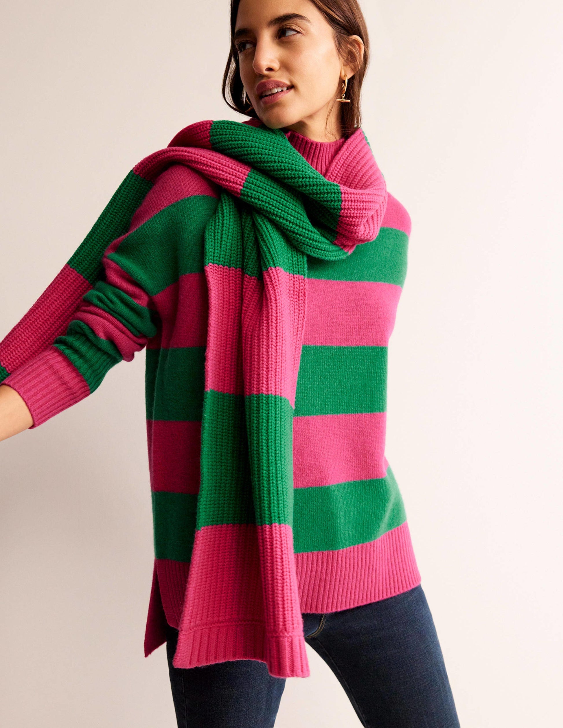 Colour Block Scarf-Vibrant Pink/ Veridian Green-1