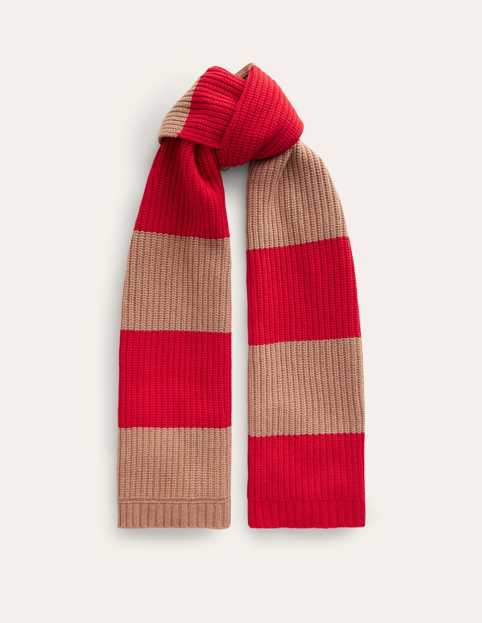 Colour Block Scarf-Brilliant Red/ Camel - Image 2