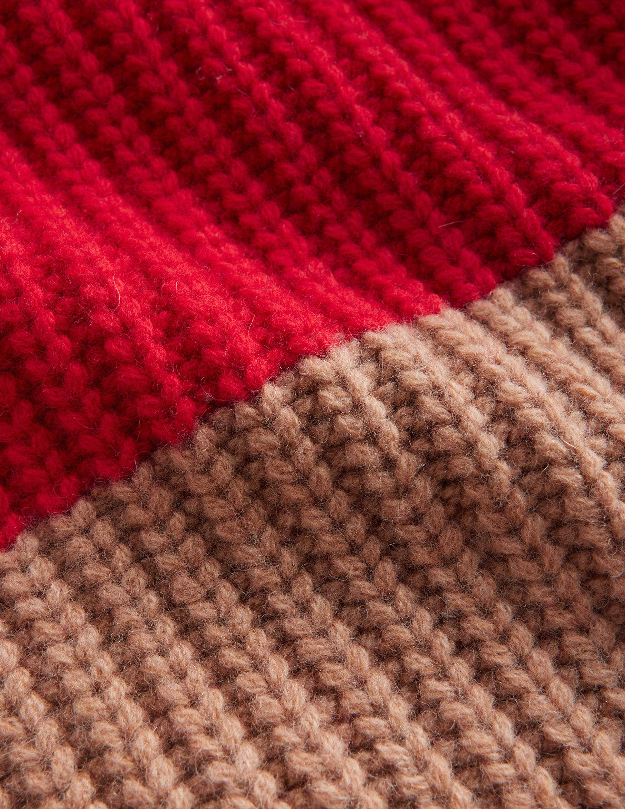 Colour Block Scarf-Brilliant Red/ Camel - Image 3