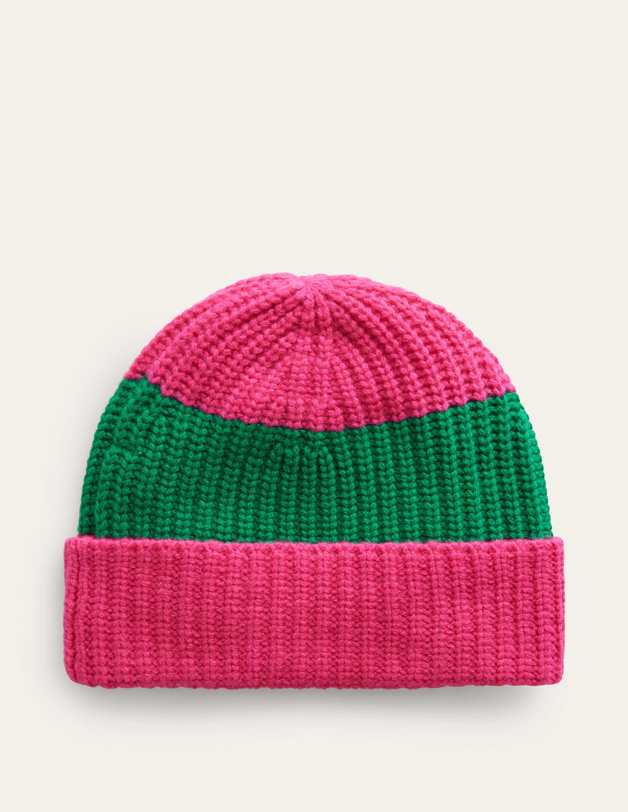 Colour Block Beanie Hat-Vibrant Pink/ Veridian Green - Image 2