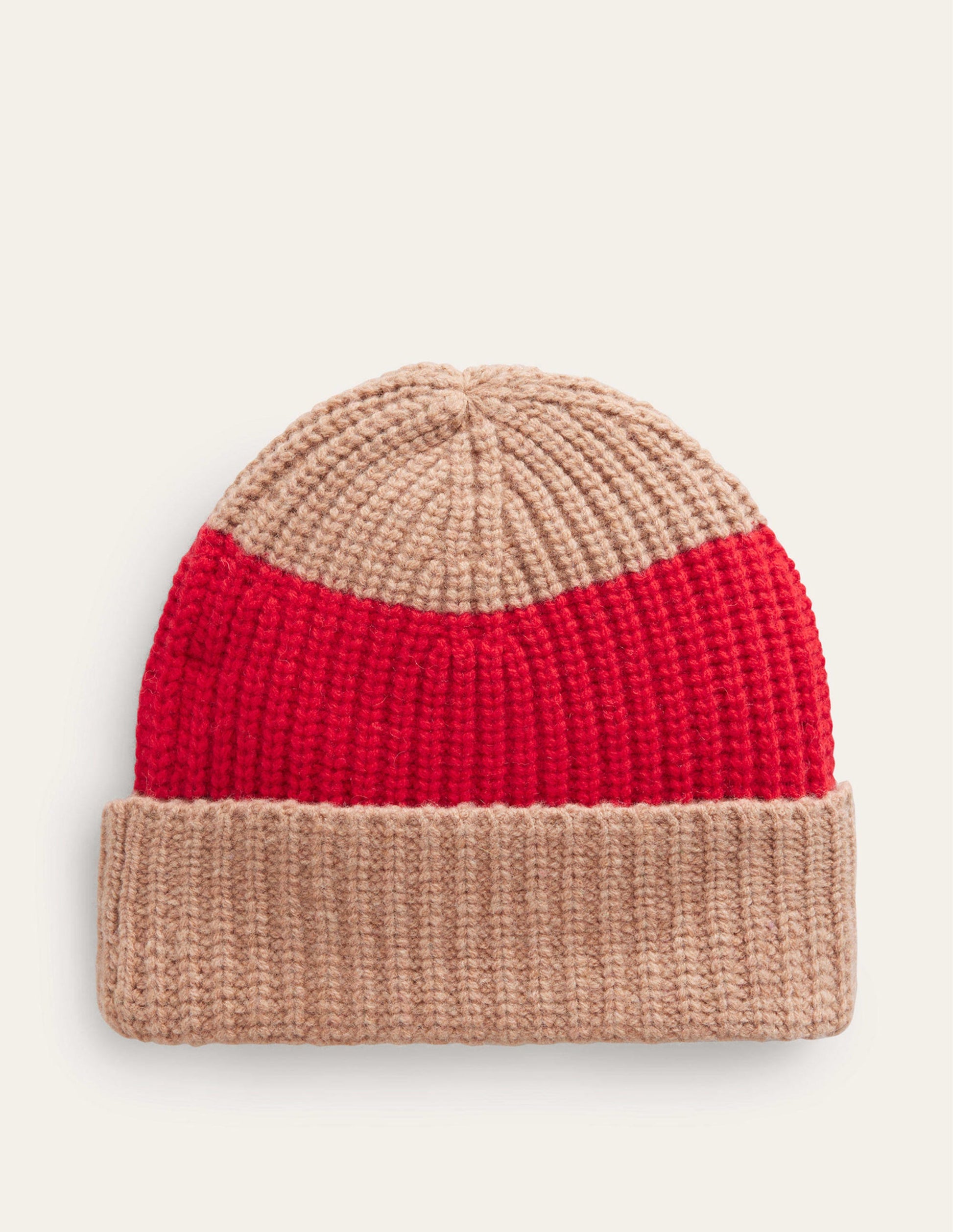 Colour Block Beanie Hat-Brilliant Red/ Camel-2