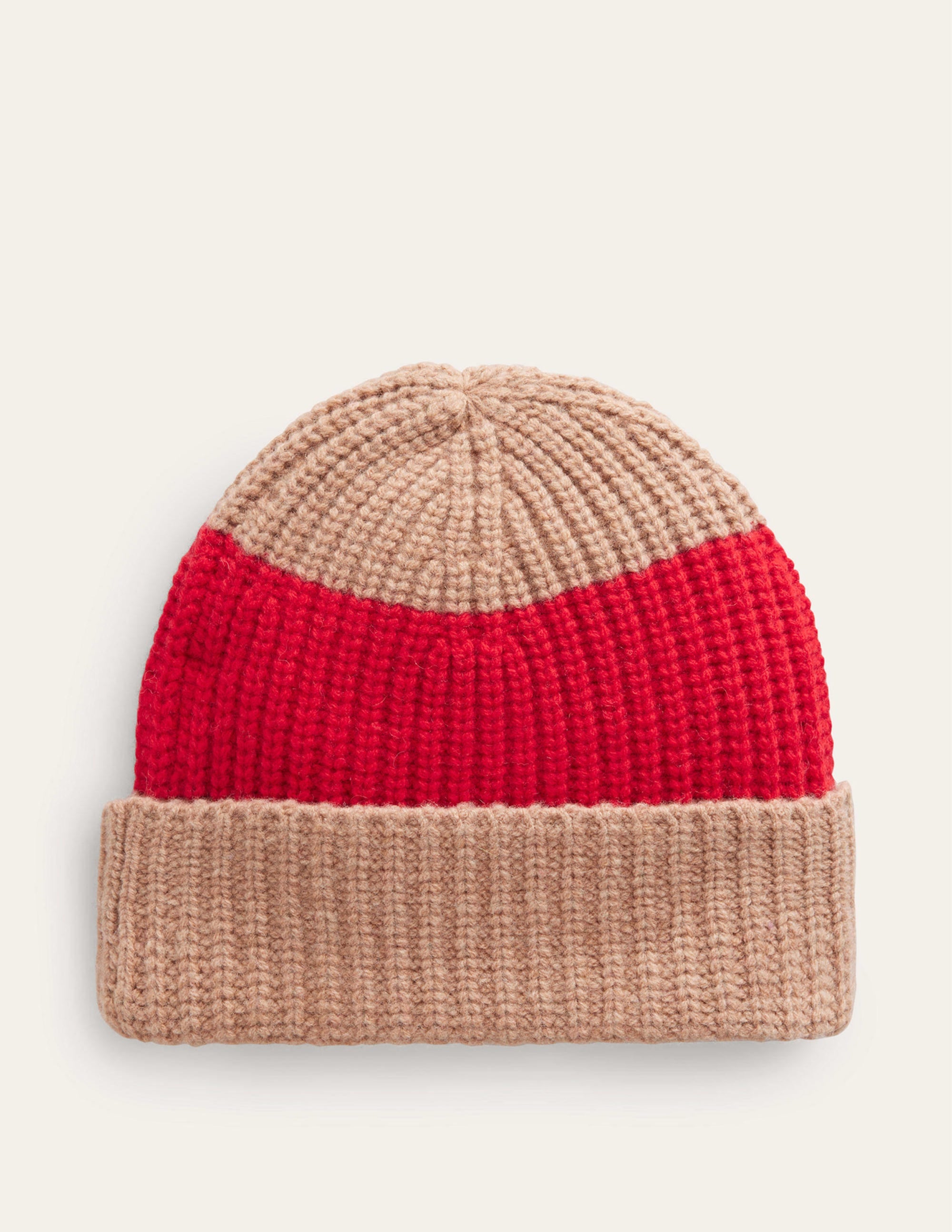 Colour Block Beanie Hat-Brilliant Red/ Camel - Image 2