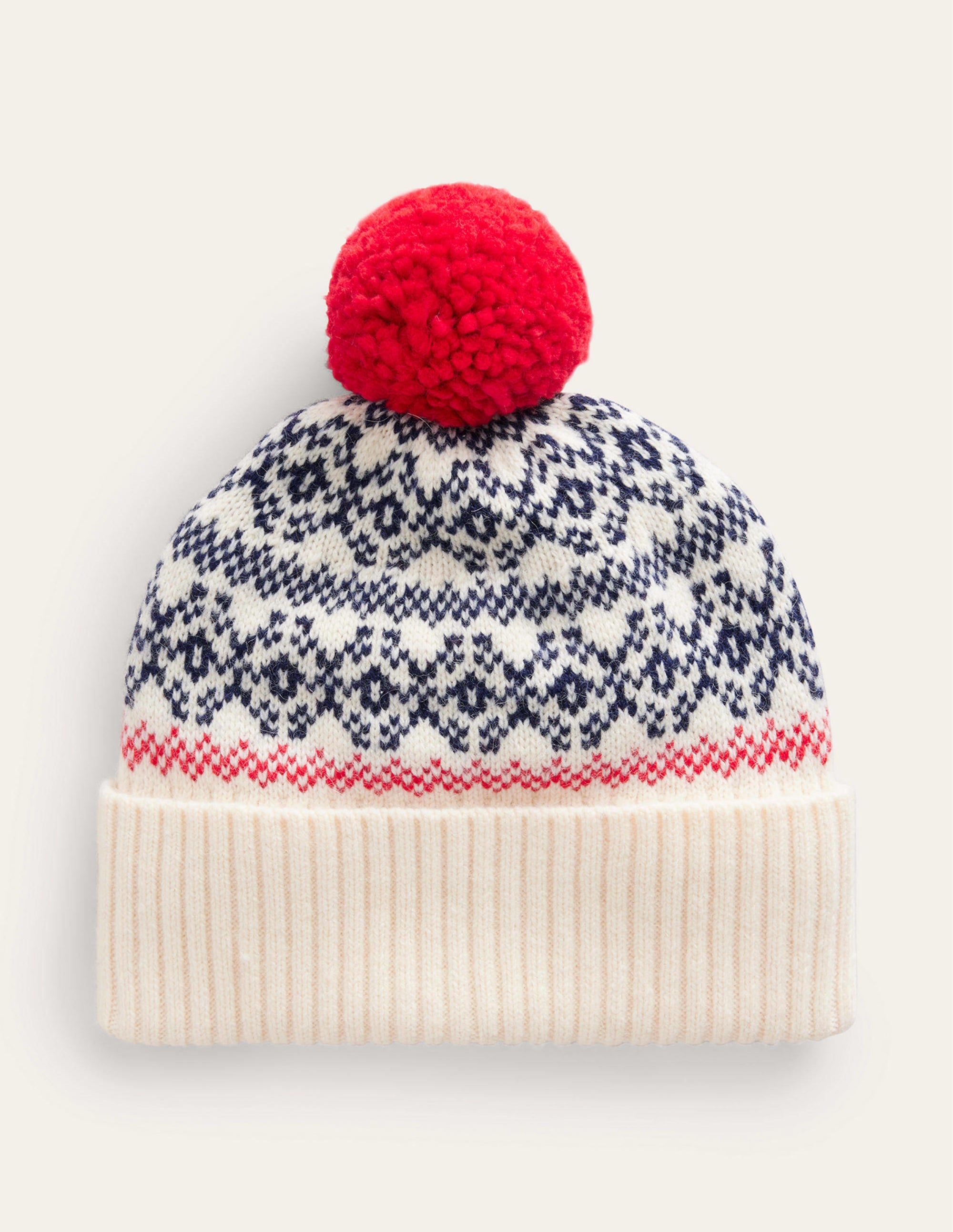 Fair Isle Wool Hat-Navy/ Oatmeal Fairisle - Image 2