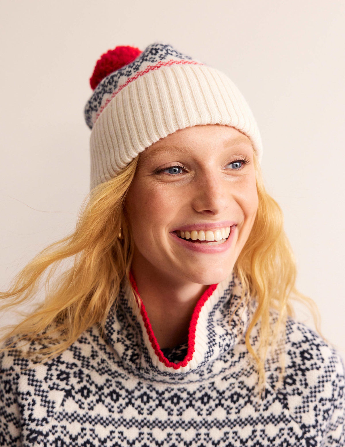 Fair Isle Wool Hat-Navy/ Oatmeal Fairisle - Image 1