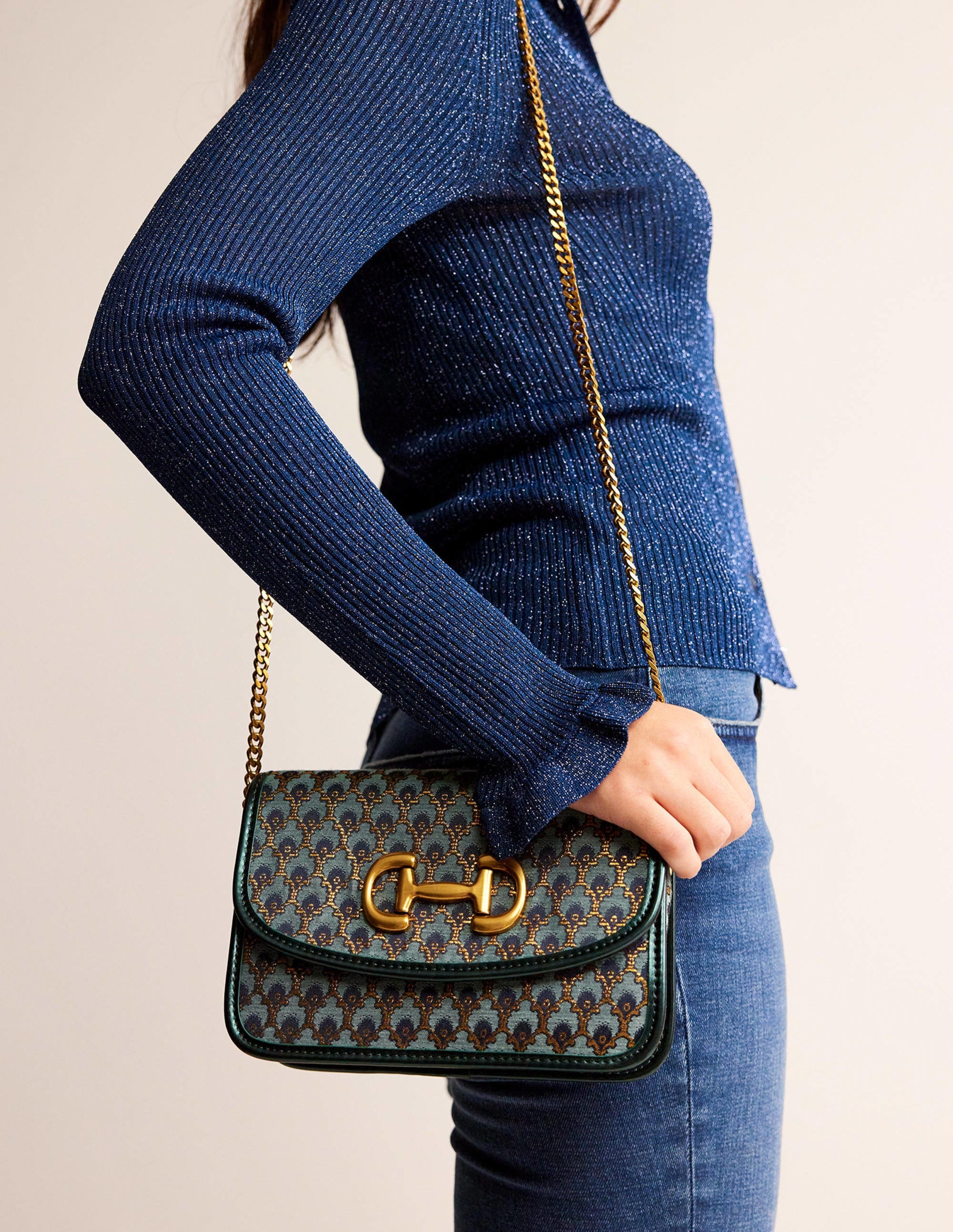 Snaffle-Trim Cross-Body Bag-Jacquard - Image 1