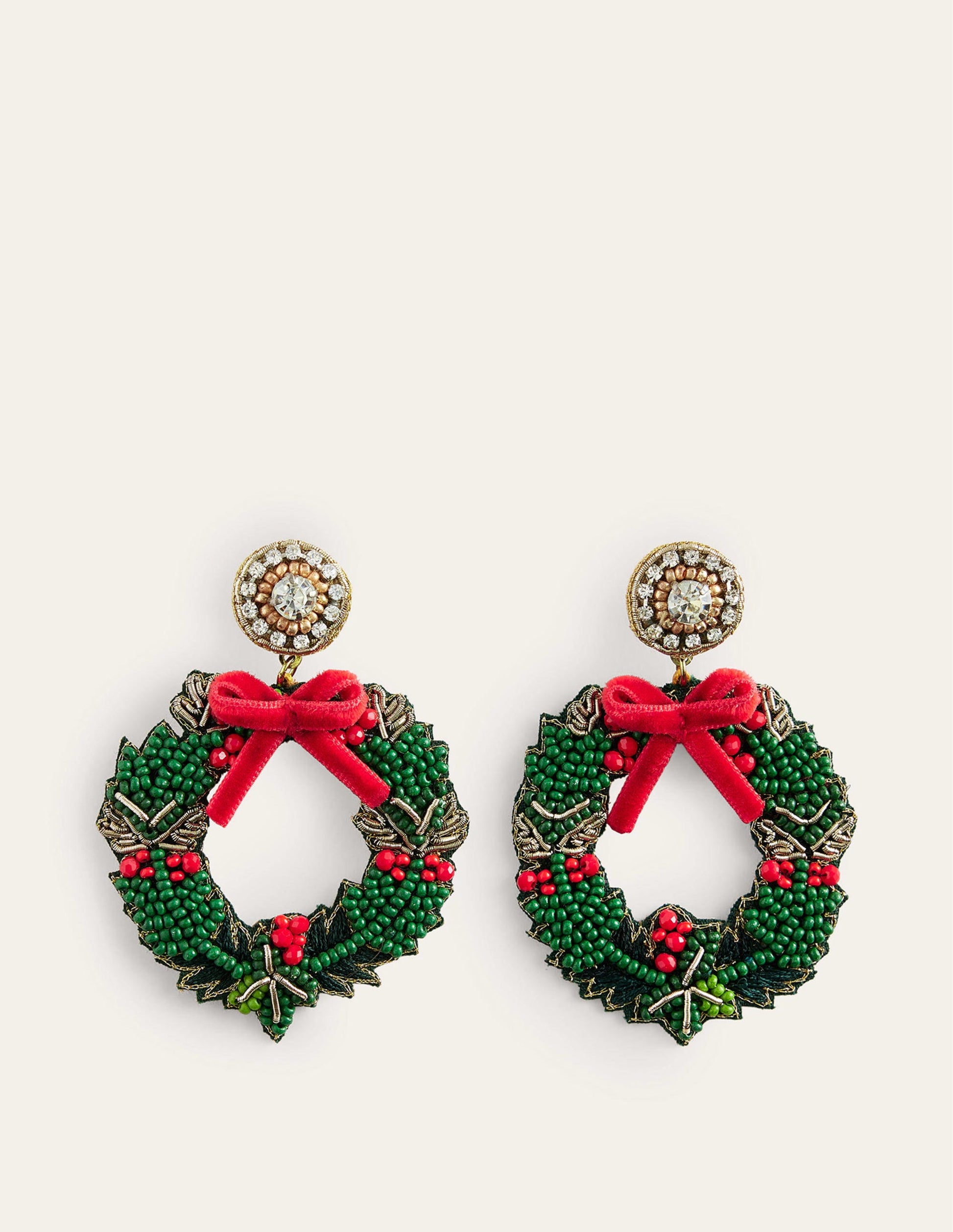 Festive Embellished Earrings-Wreath-2