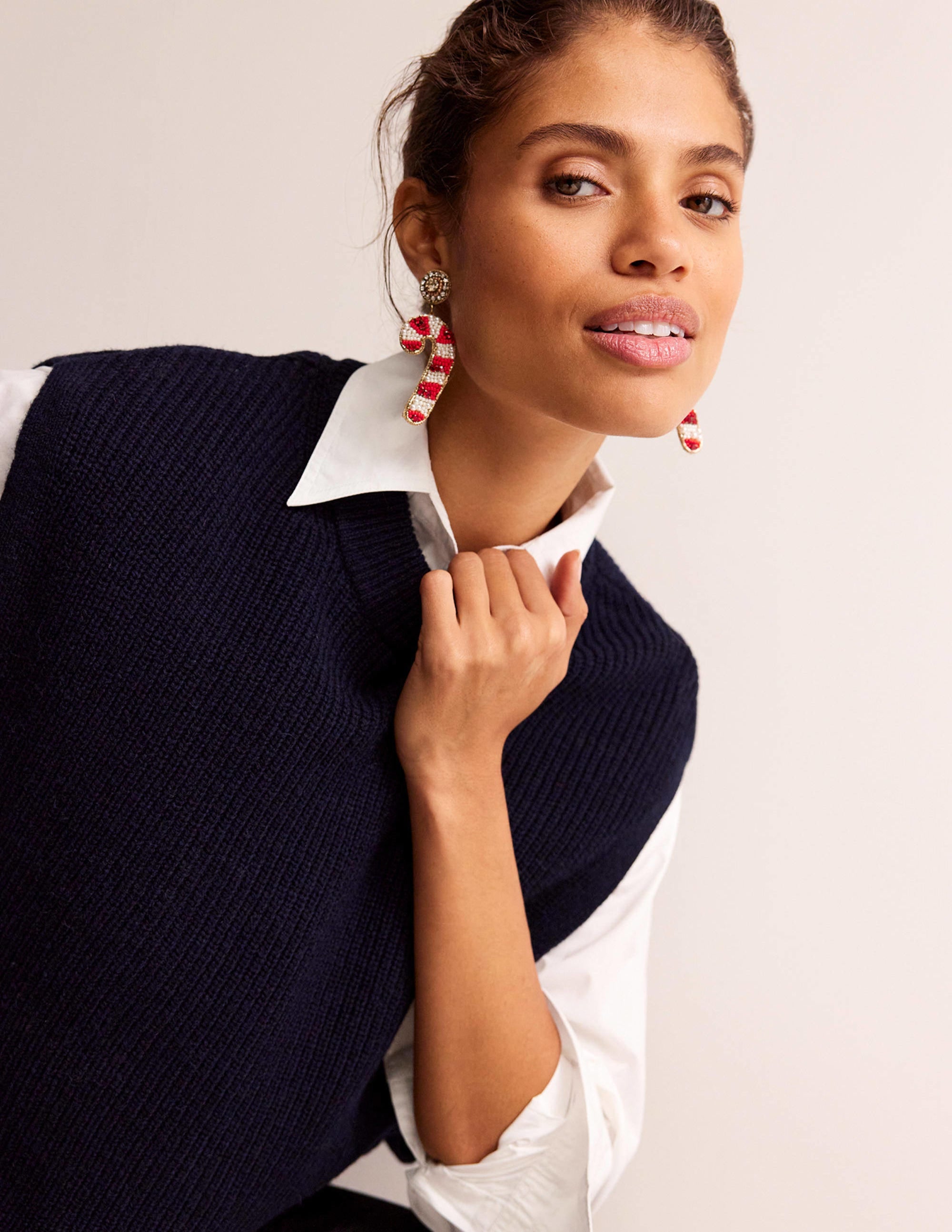 Festive Embellished Earrings-Candy Cane - Image 1