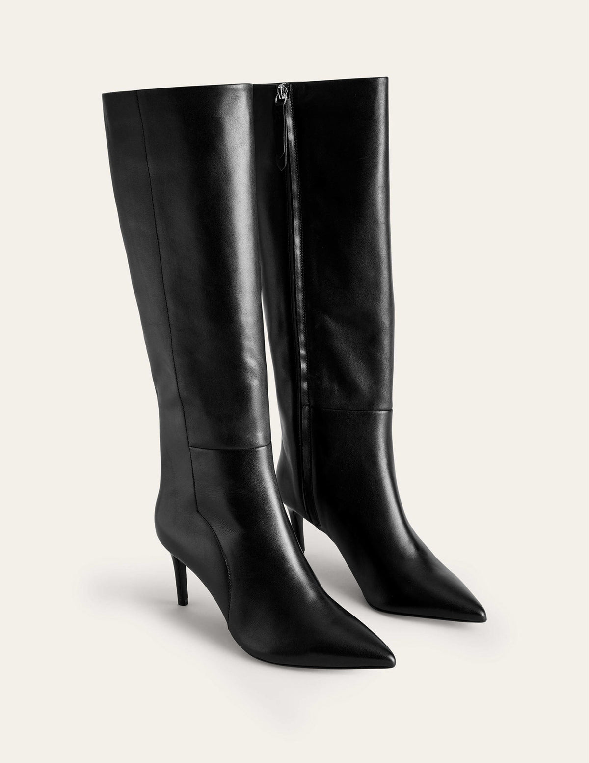 Pointed-Toe Knee-High Boots-Black Leather - Image 4