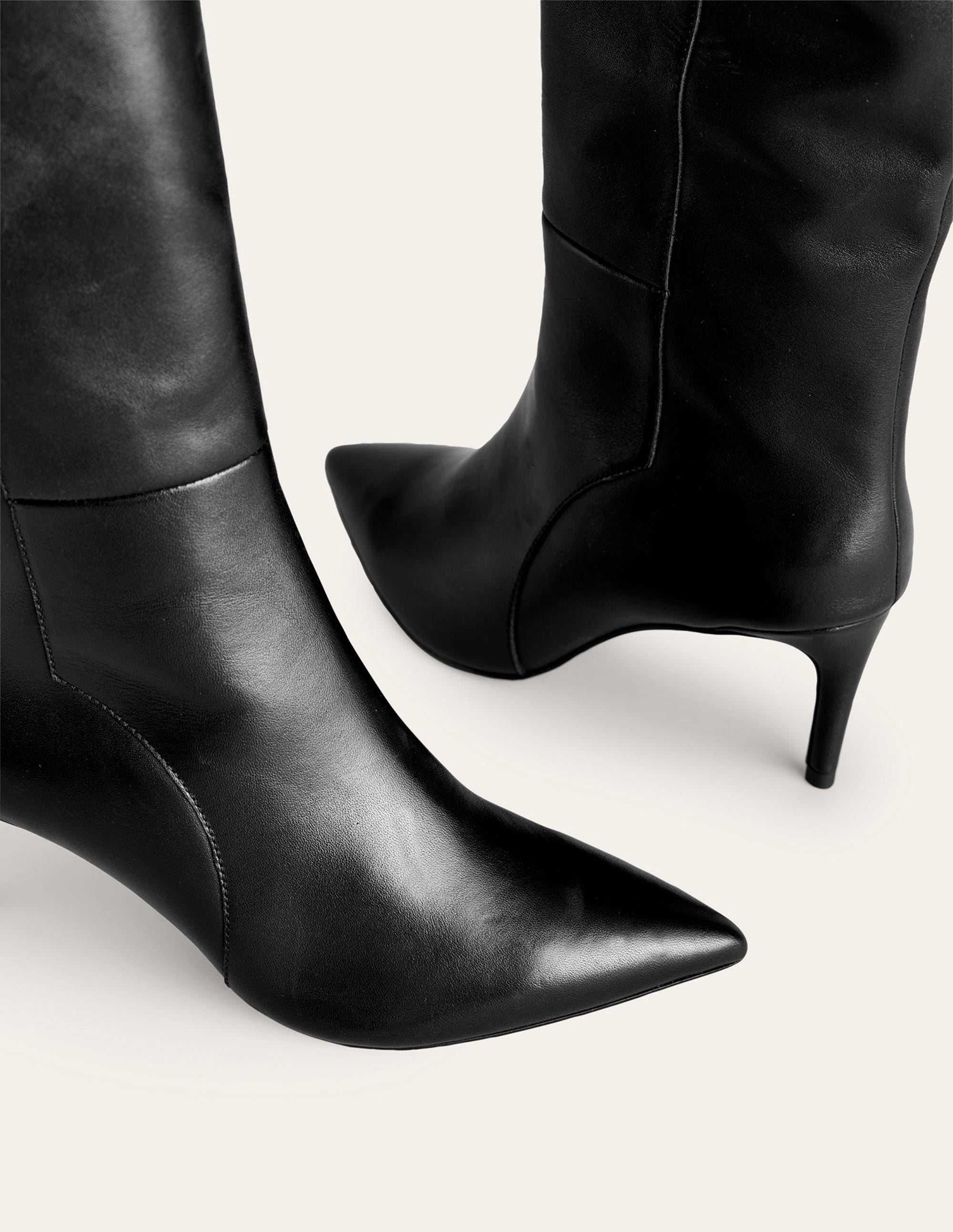 Pointed-Toe Knee-High Boots-Black Leather - Image 5