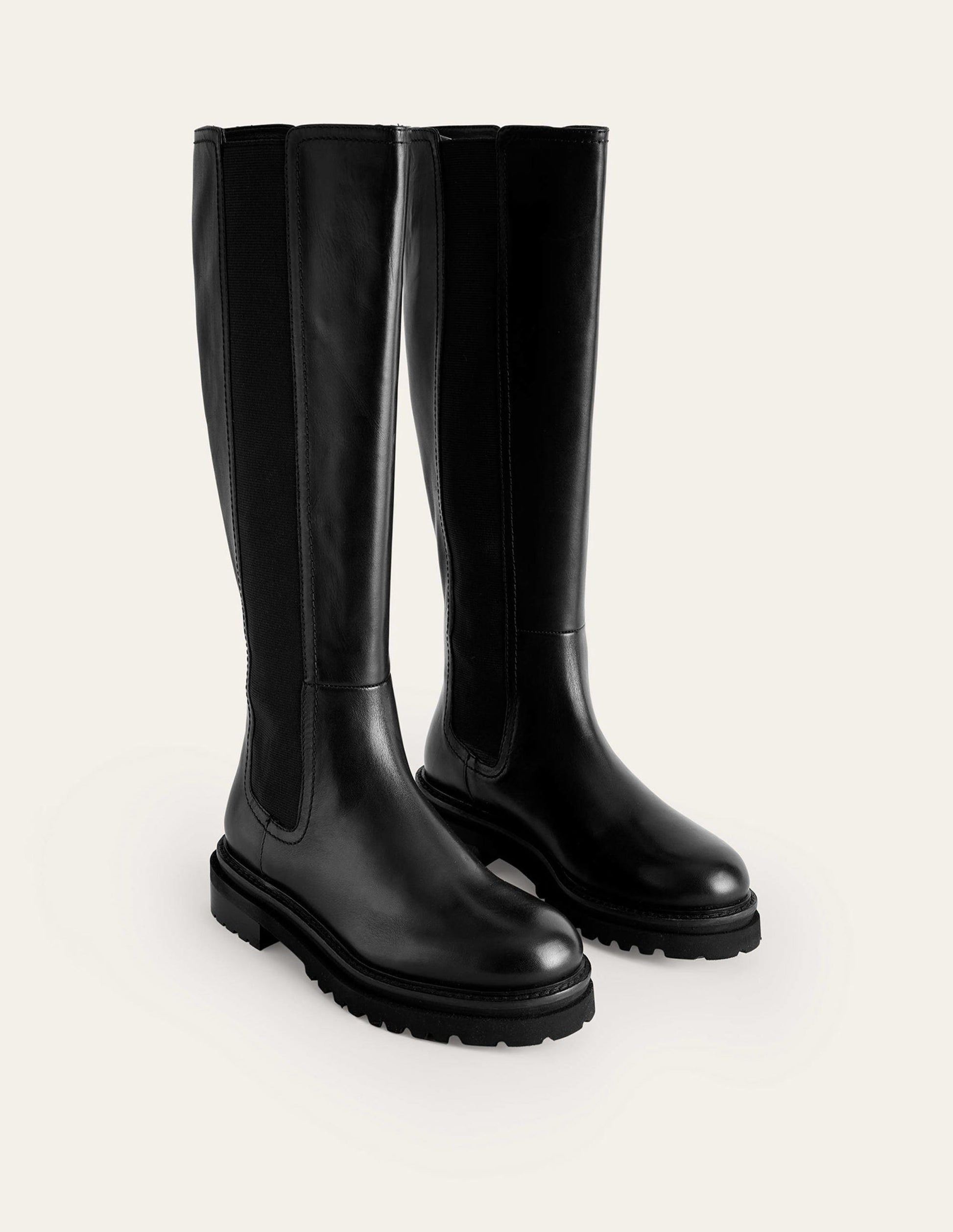 Knee-High Chelsea Boots-Black Leather-3