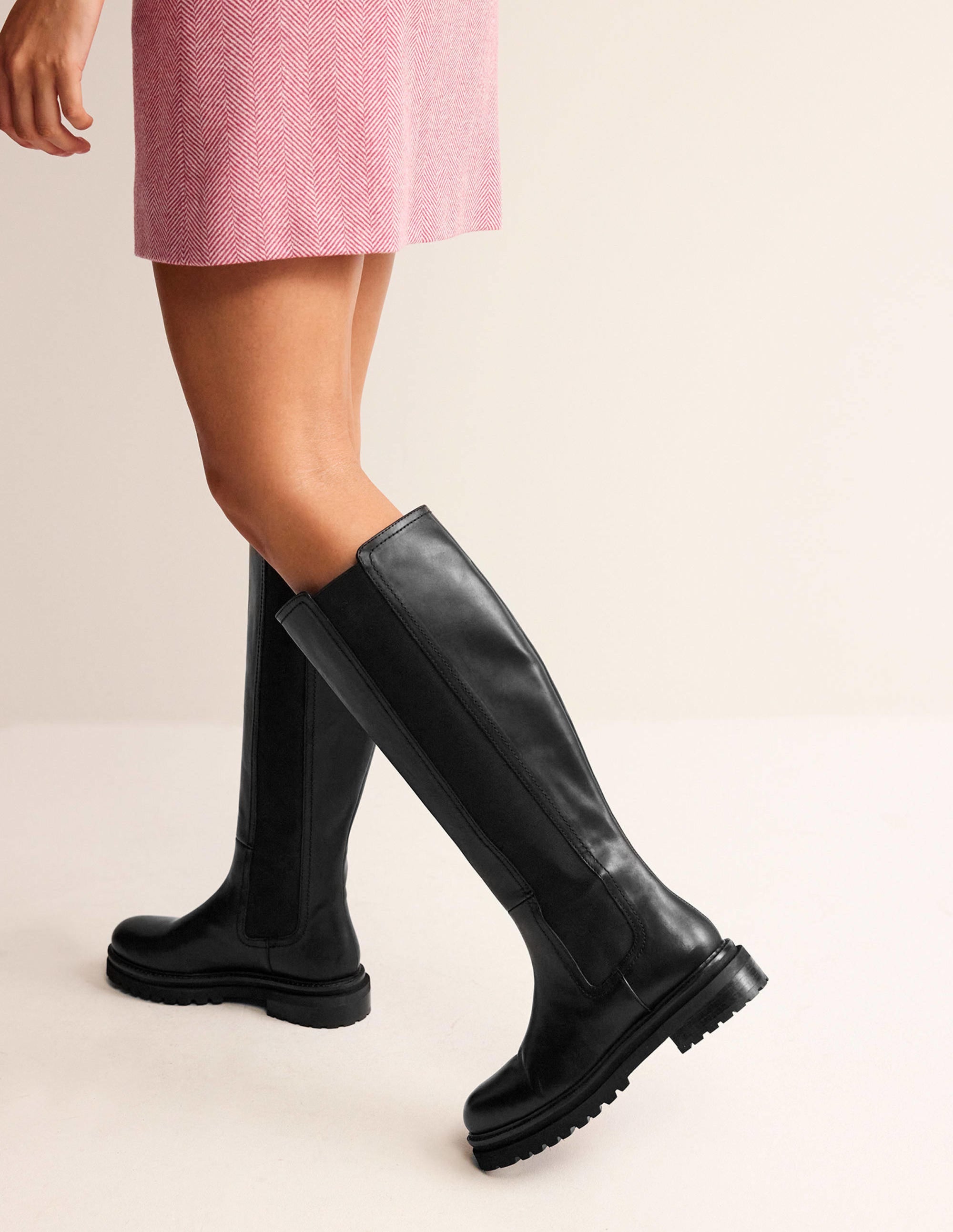 Knee-High Chelsea Boots-Black Leather - Image 1