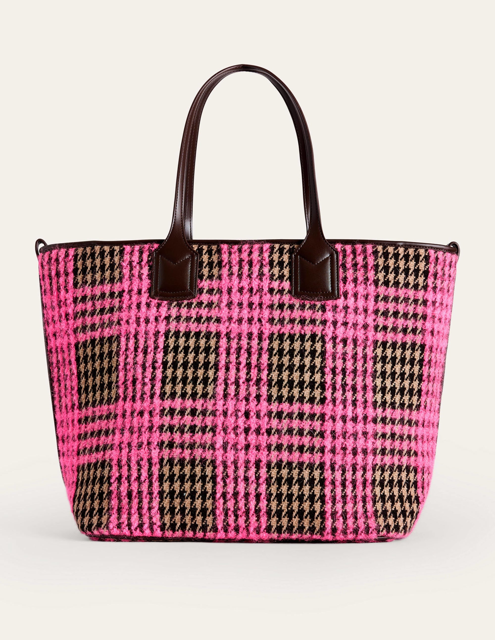 Wool Trapeze Tote Bag-Pink Boucle Check - Image 2