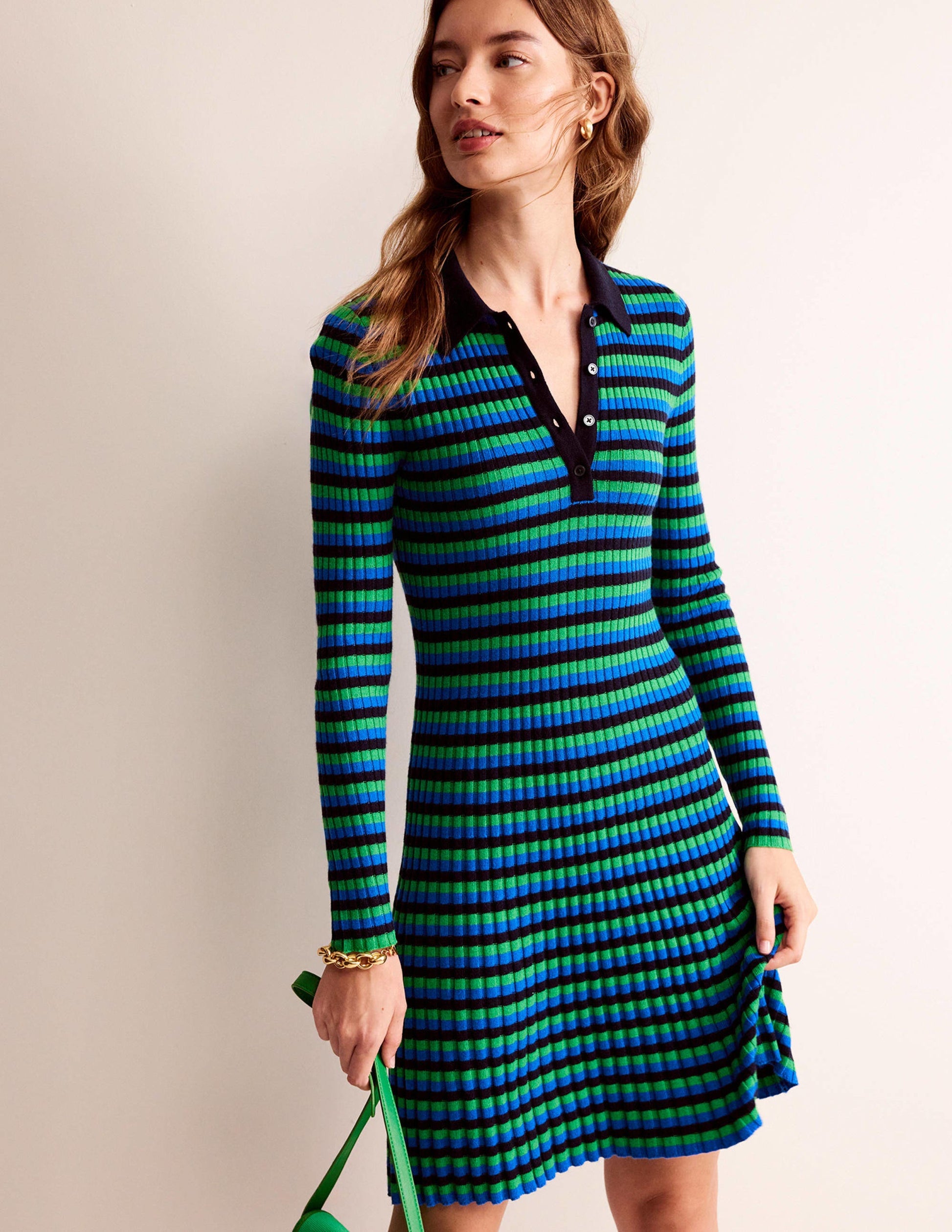 Mini Collared Dress-Navy and Bright Green-1