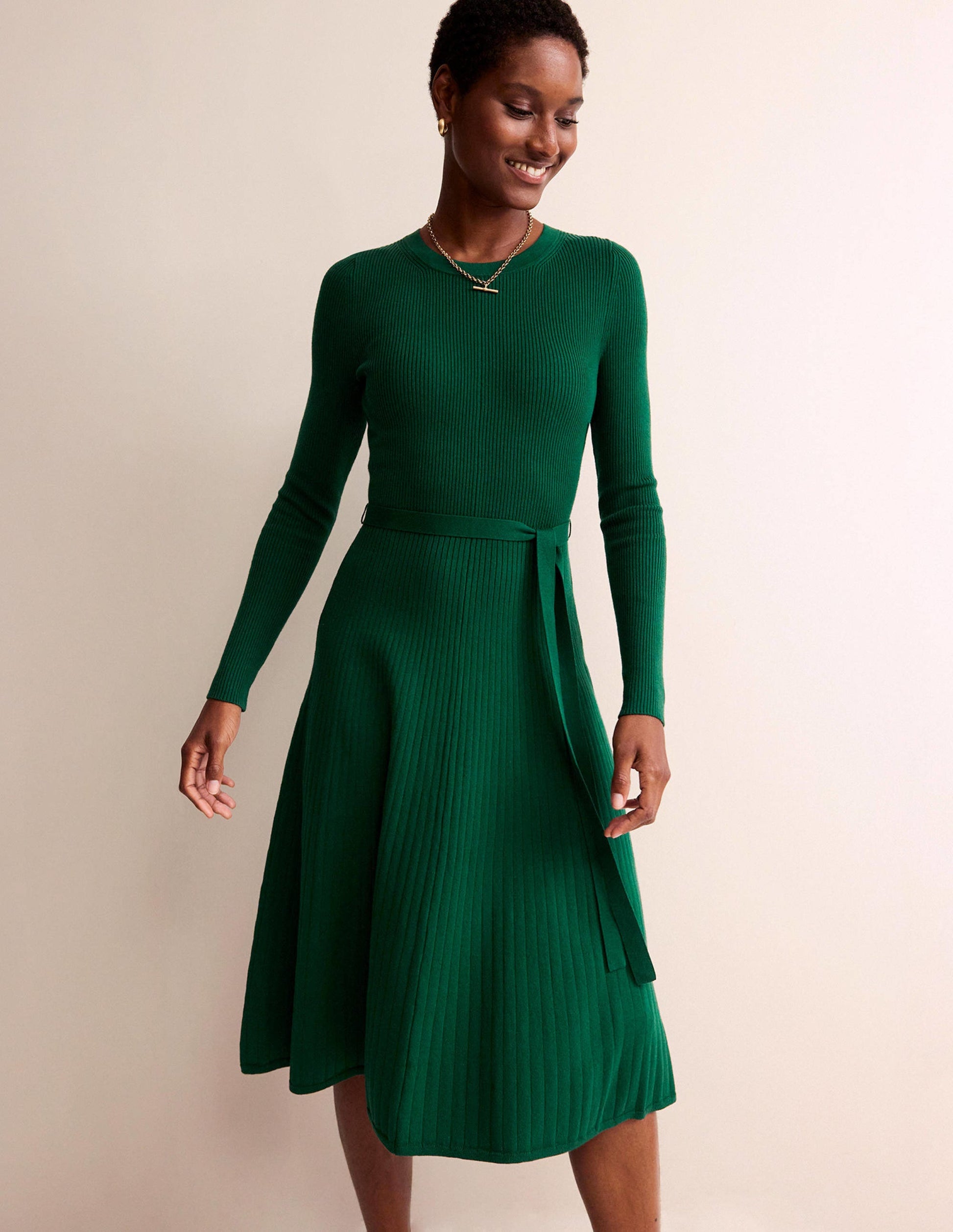 Lola Knitted Midi Dress-Emerald Green-1