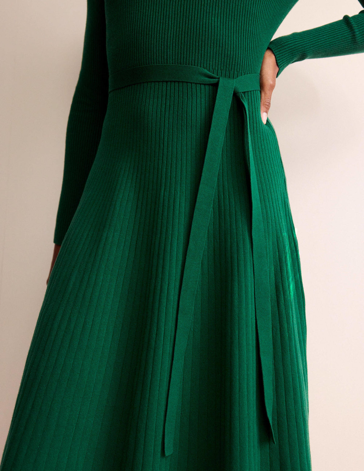 Lola Knitted Midi Dress-Emerald Green-4