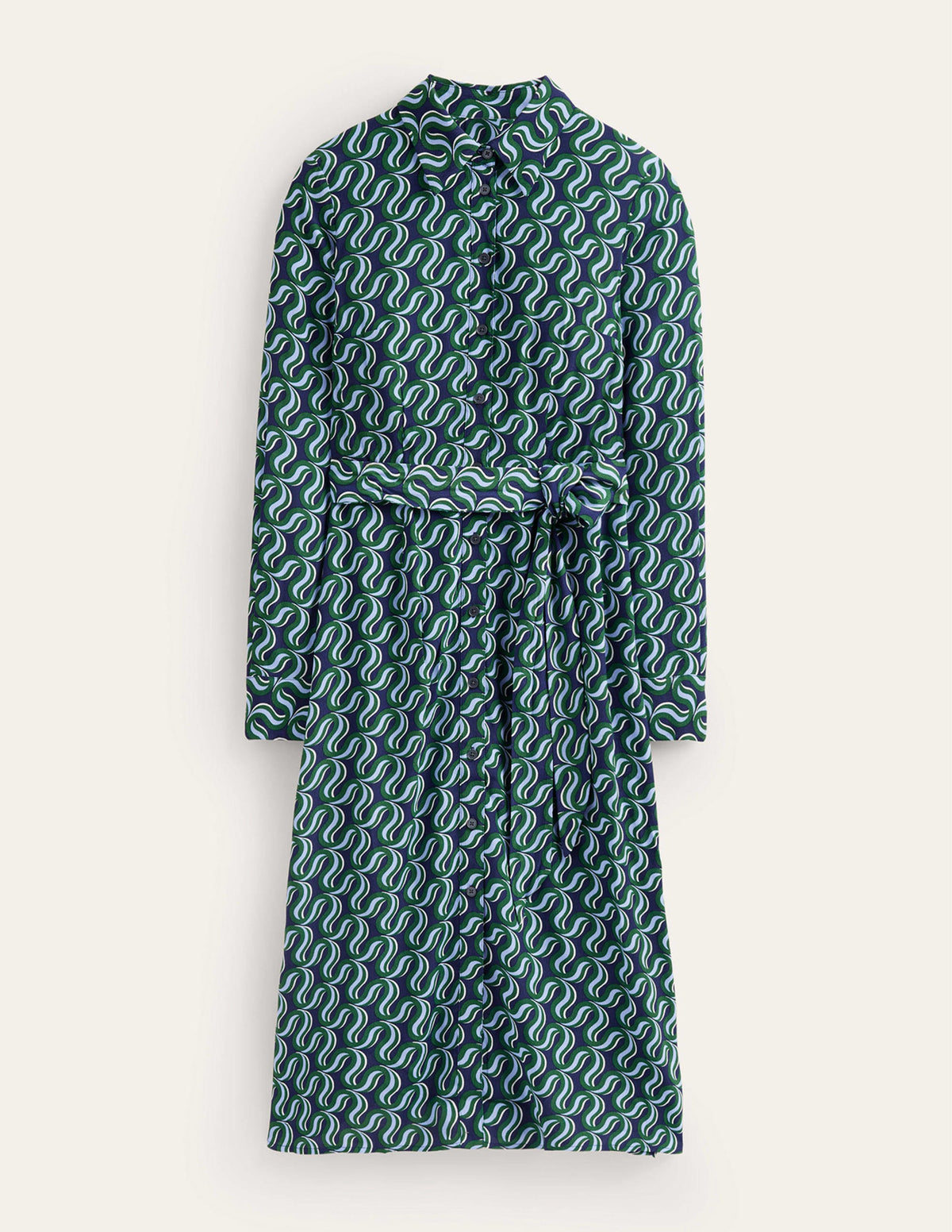 Kate Midi Shirt Dress-Amazon Green, Ribbon Wave - Image 6