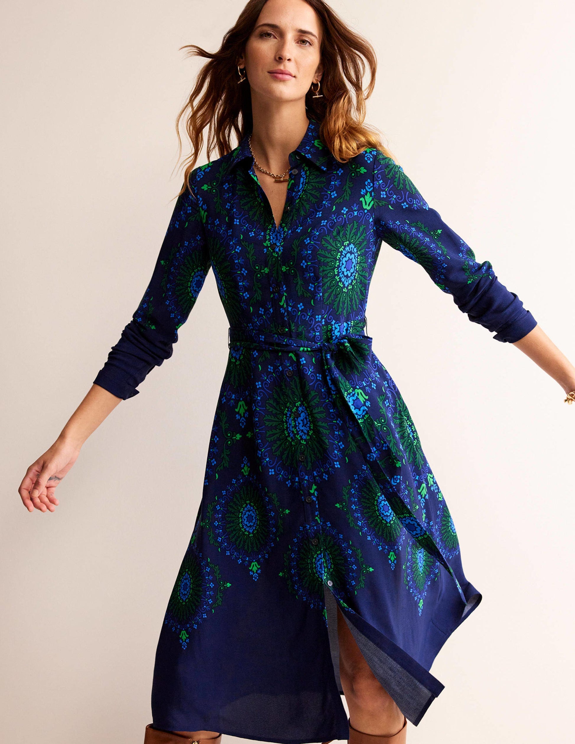 Kate Midi Shirt Dress-French Navy, Artizian Geo-1