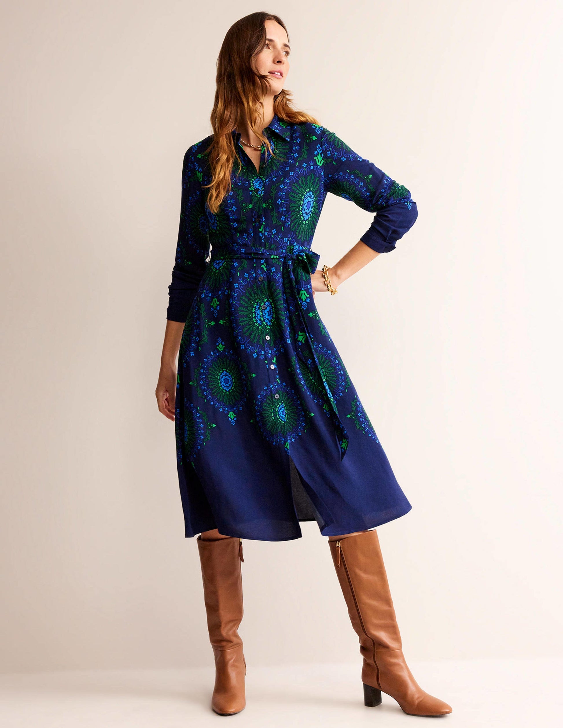 Kate Midi Shirt Dress-French Navy, Artizian Geo-2