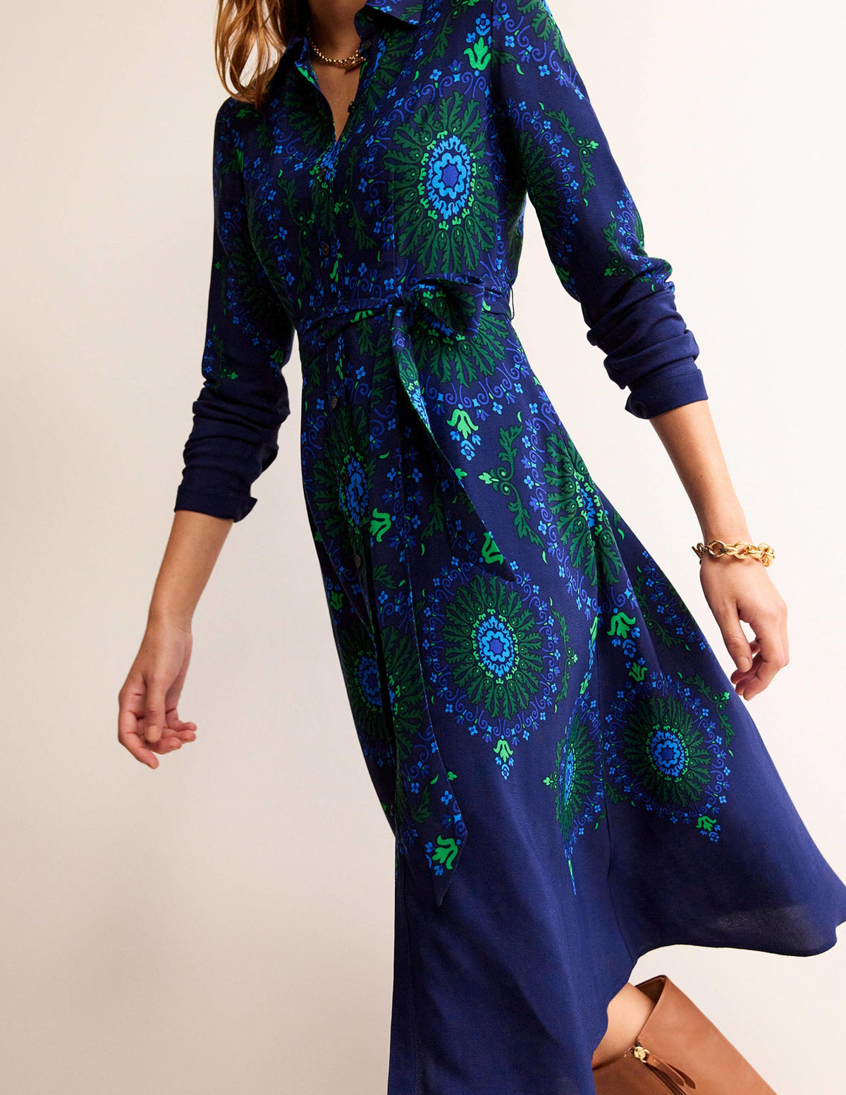 Kate Midi Shirt Dress-French Navy, Artizian Geo - Image 3