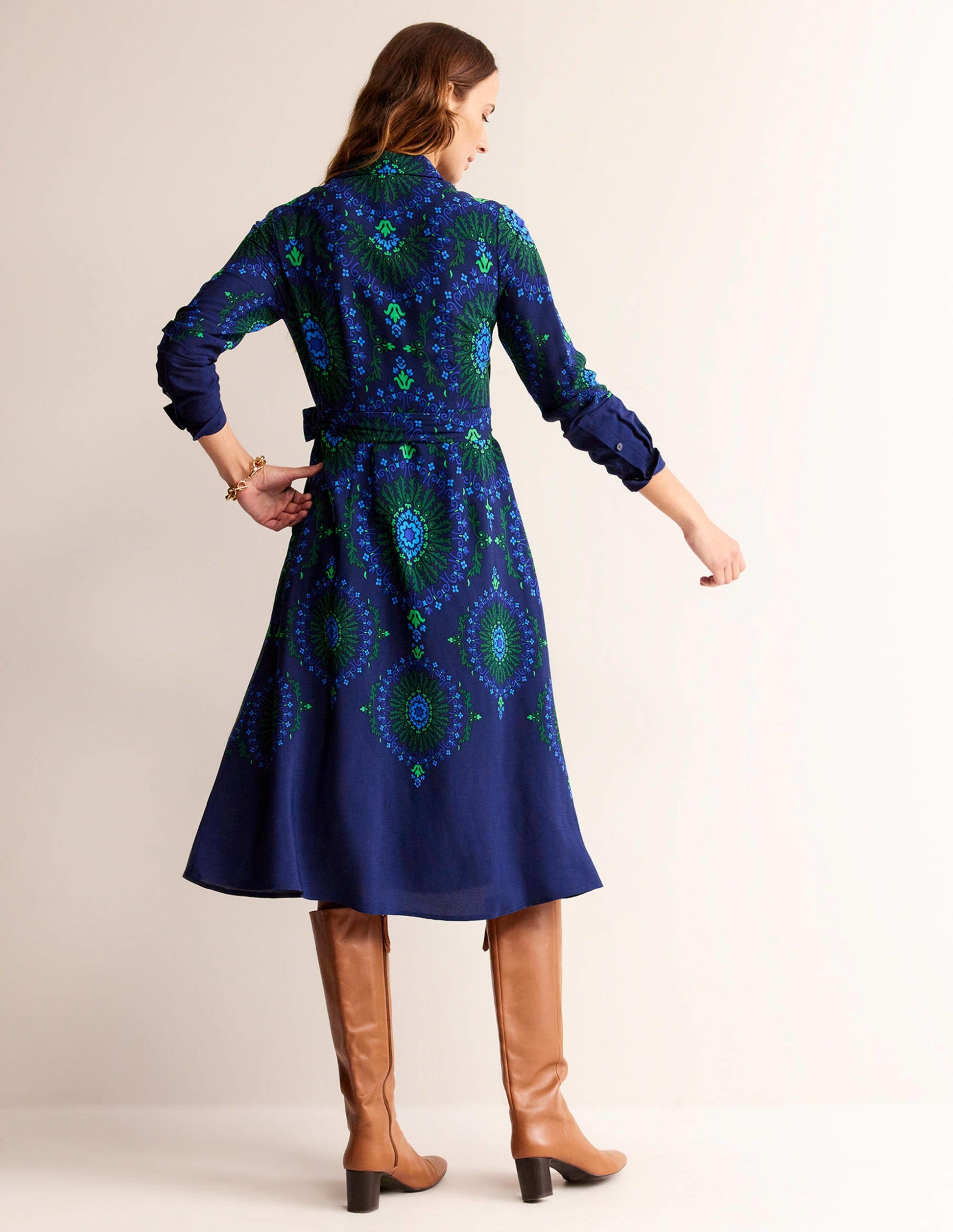 Kate Midi Shirt Dress-French Navy, Artizian Geo-4