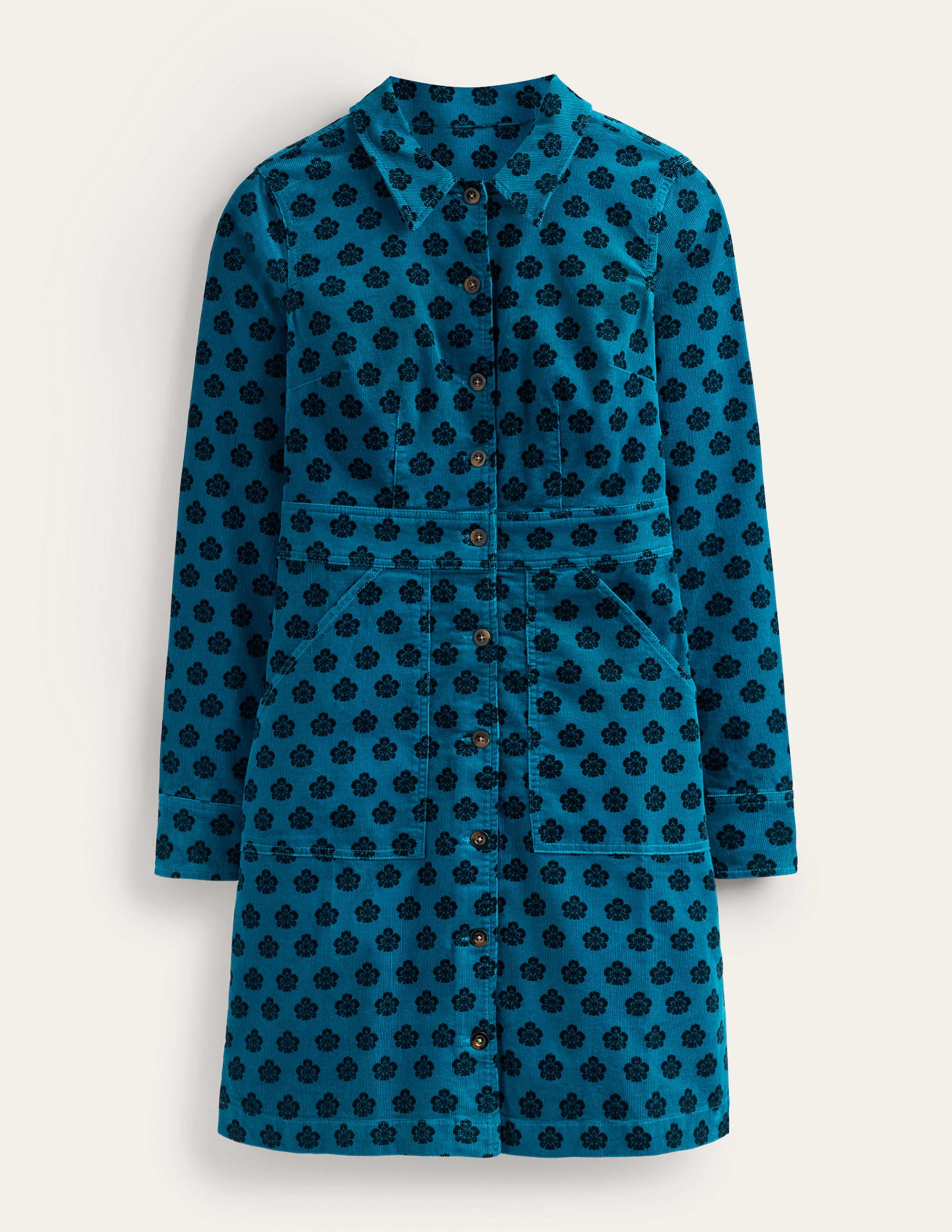 Flora Cord Shirt Dress-Aegean Blue, Carnation Stamp - Image 5