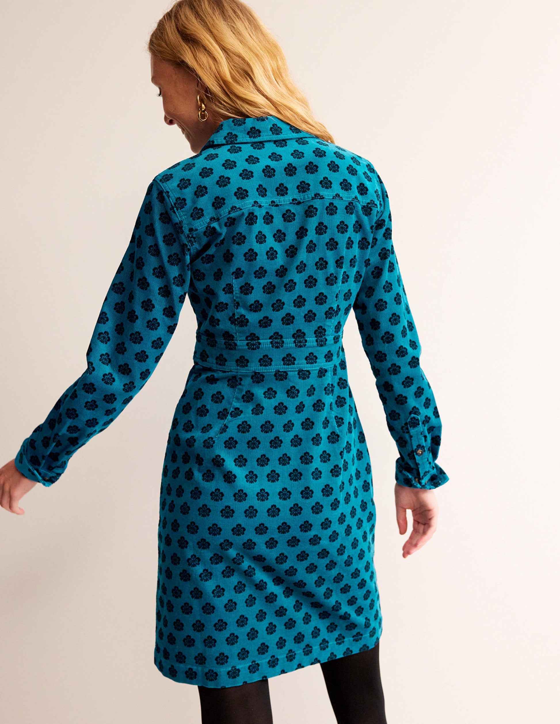 Flora Cord Shirt Dress-Aegean Blue, Carnation Stamp-3