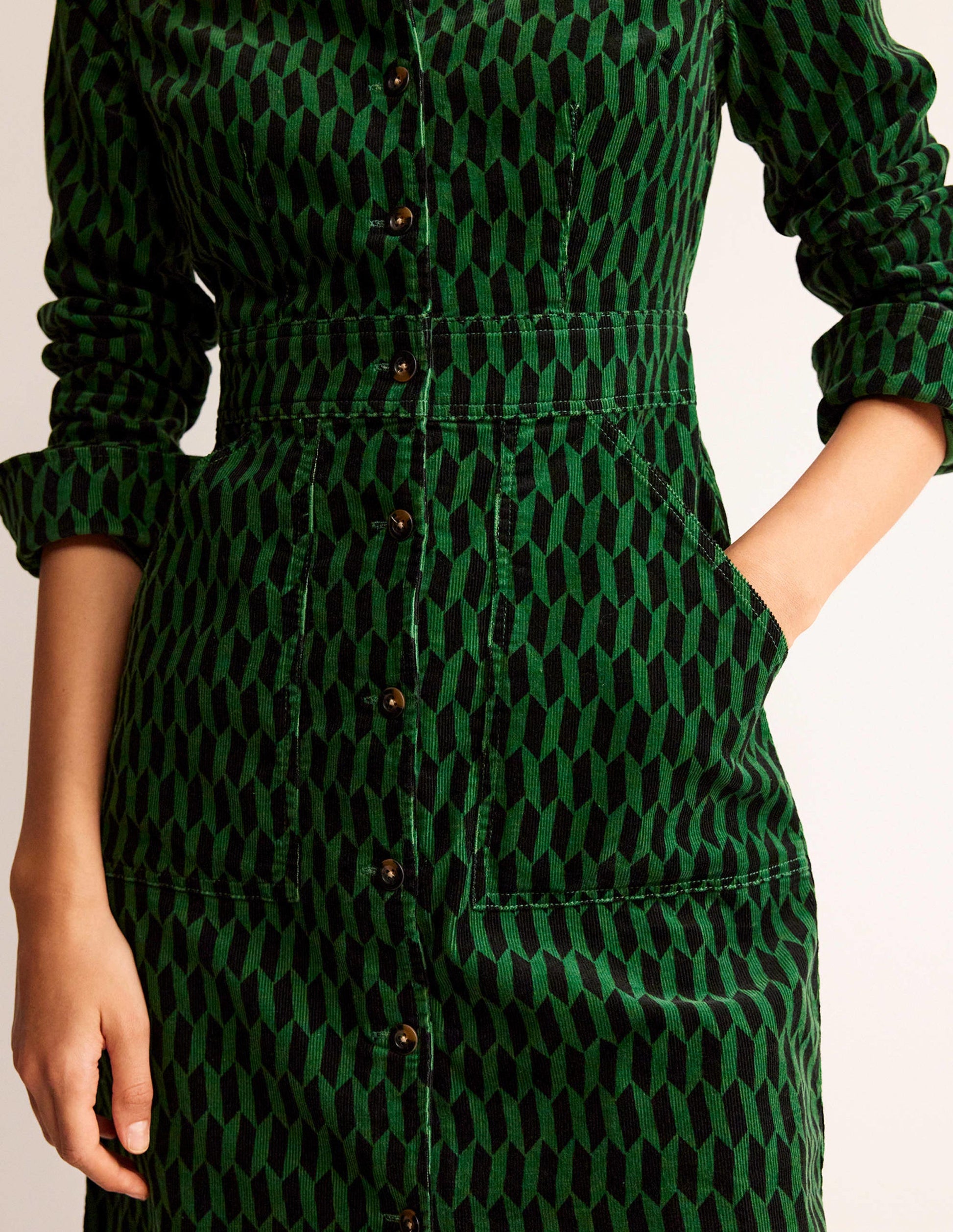 Flora Cord Shirt Dress-Amazon Green, Block Tile-2
