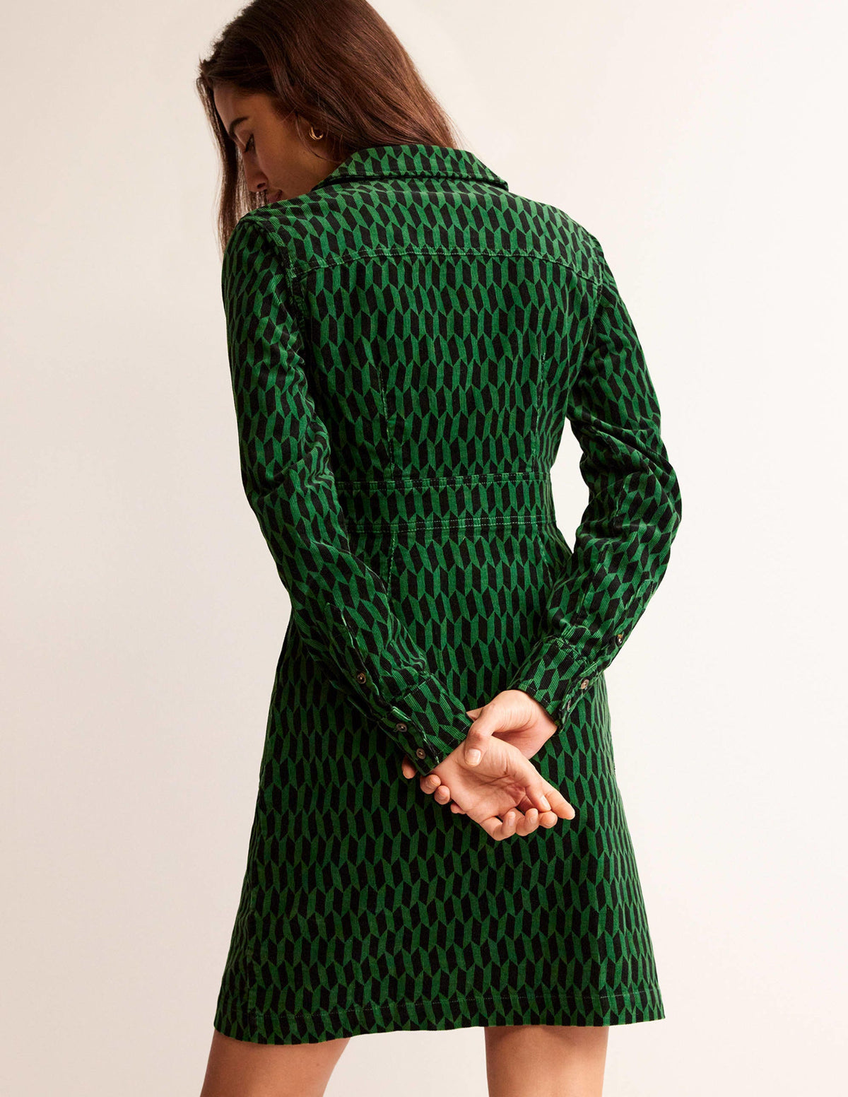 Flora Cord Shirt Dress-Amazon Green, Block Tile - Image 3